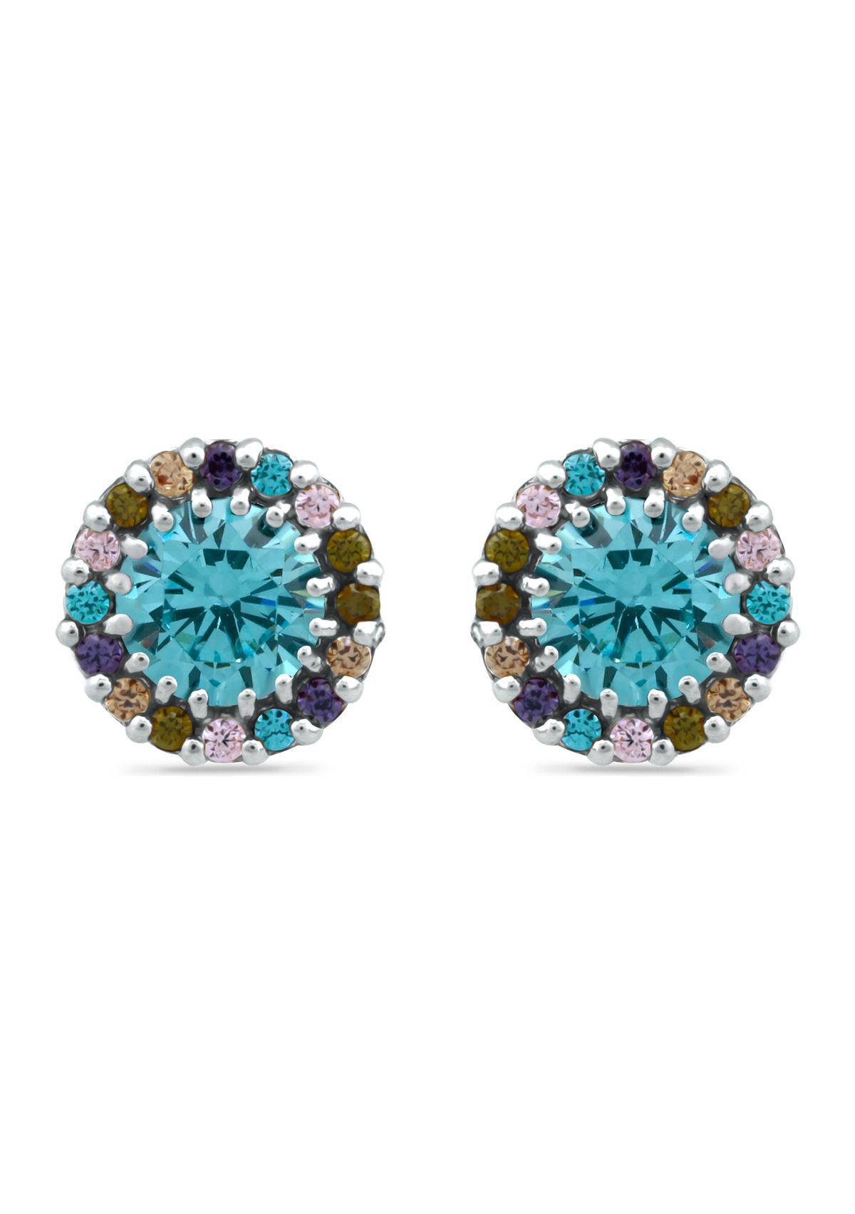 1.93 ct. t.w. Blue Topaz with Multi Gemstone Halo Stud Earrings, Sterling Silver