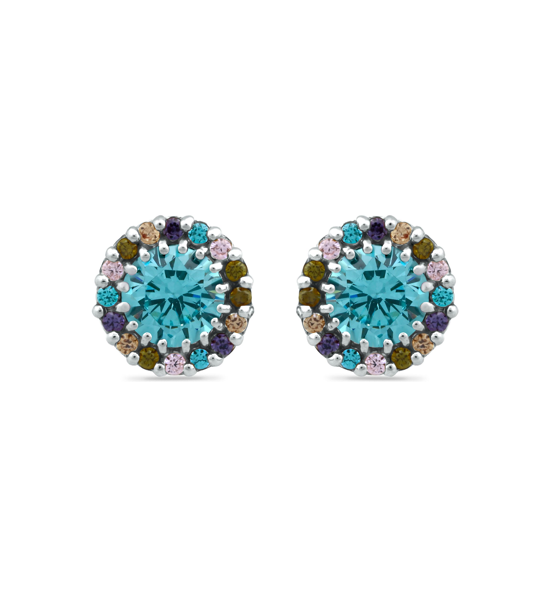 1.93 ct. t.w. Blue Topaz with Multi Gemstone Halo Stud Earrings, Sterling Silver