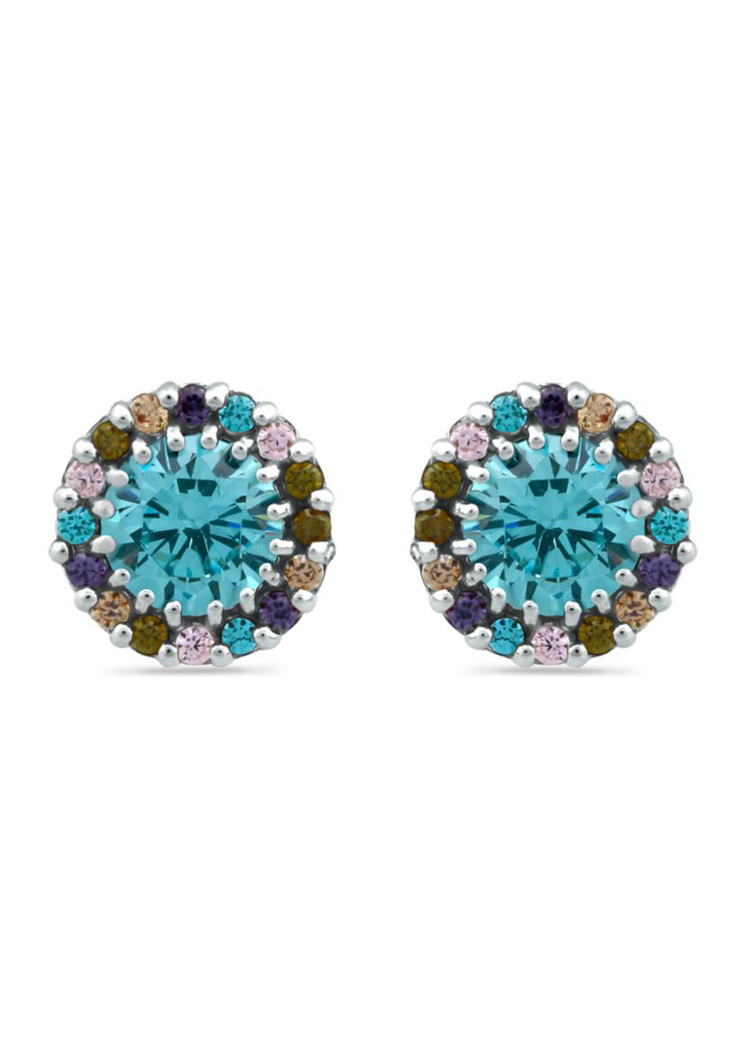 1.93 ct. t.w. Blue Topaz with Multi Gemstone Halo Stud Earrings, Sterling Silver