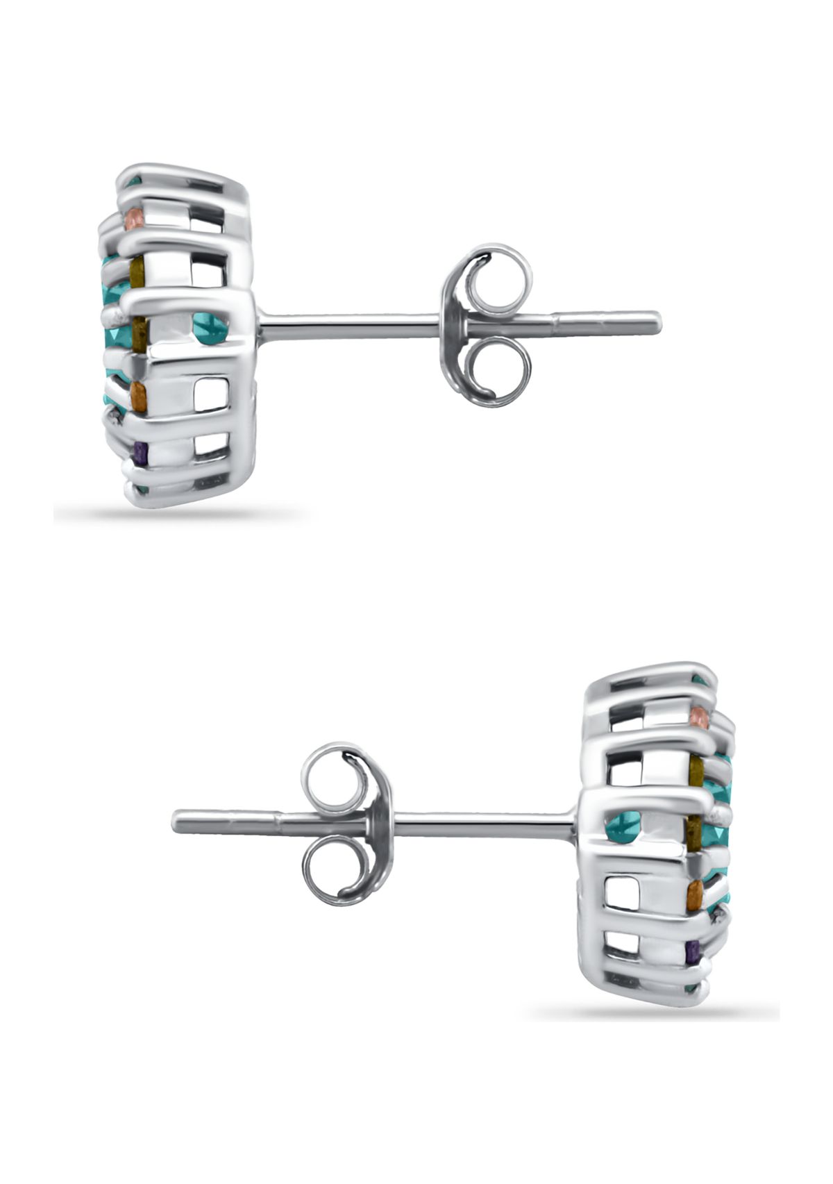 1.93 ct. t.w. Blue Topaz with Multi Gemstone Halo Stud Earrings, Sterling Silver