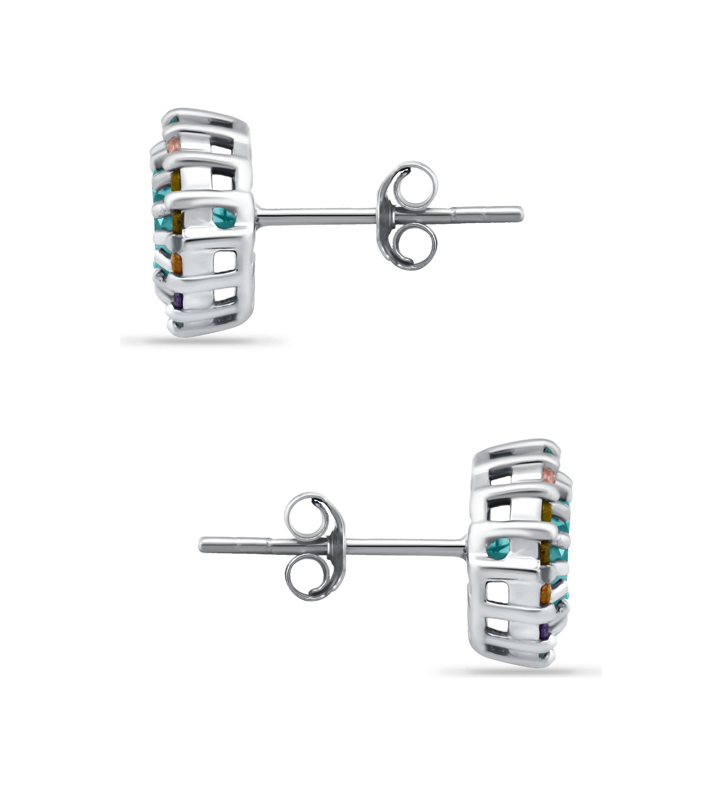 1.93 ct. t.w. Blue Topaz with Multi Gemstone Halo Stud Earrings, Sterling Silver