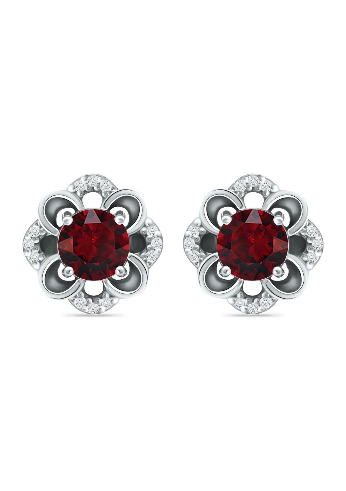 2 ct. t.w. Garnet and White Topaz Flower Earrings, Sterling Silver