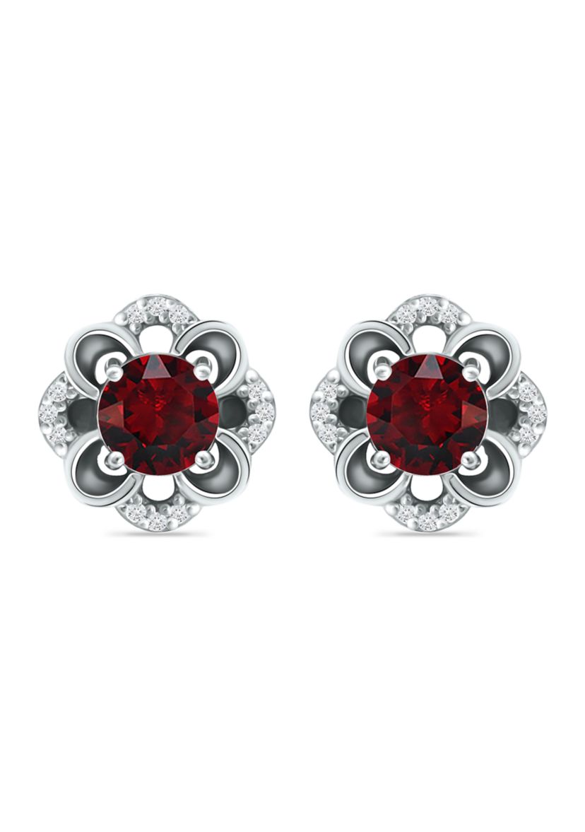 2 ct. t.w. Garnet and White Topaz Flower Earrings, Sterling Silver