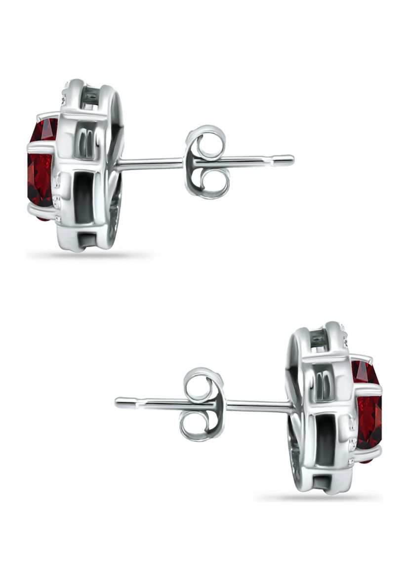 2 ct. t.w. Garnet and White Topaz Flower Earrings, Sterling Silver