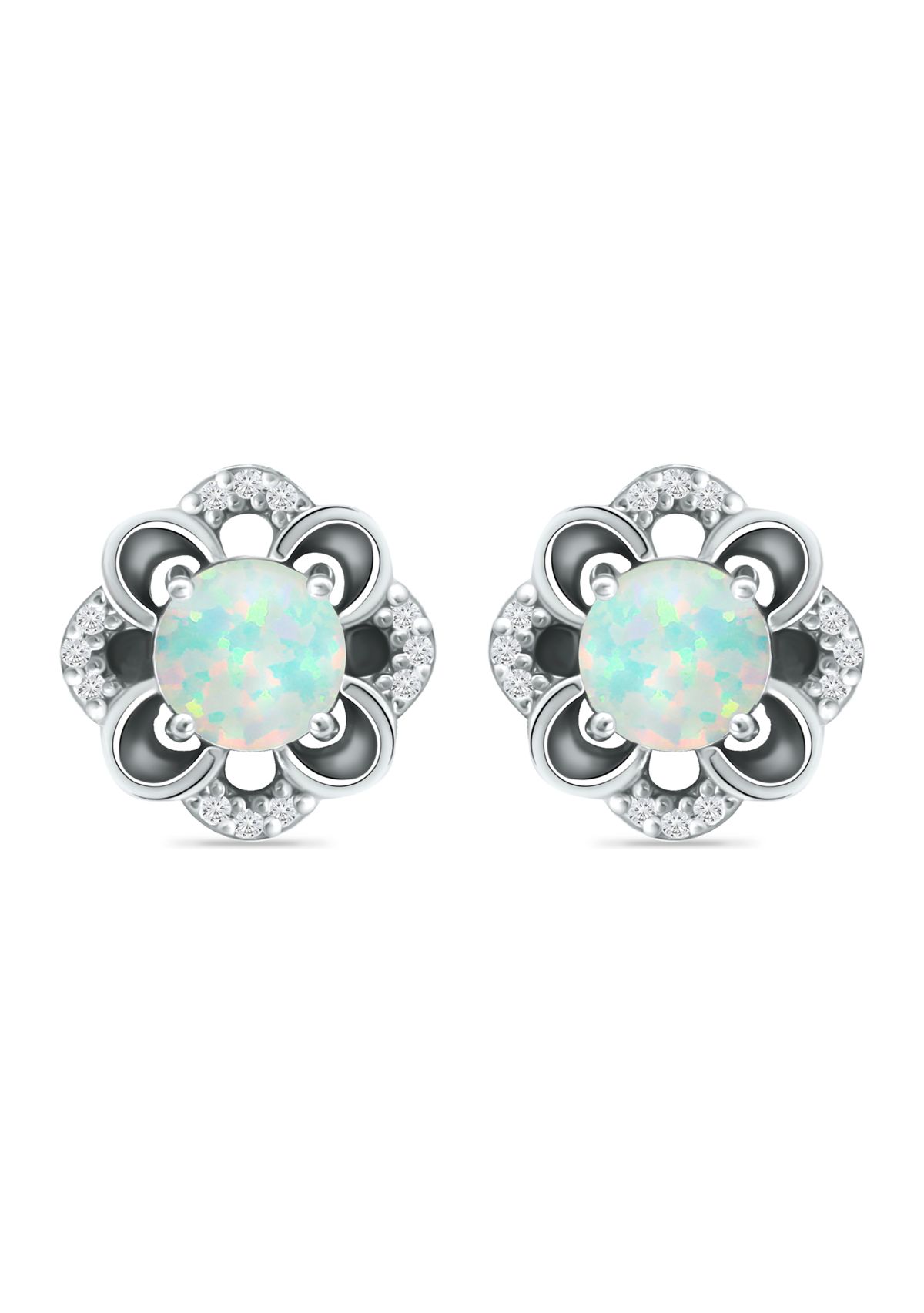 Lab Created 5/8 ct. t.w. Synthetic Opal and White Topaz Flower Earrings, Sterling Silver