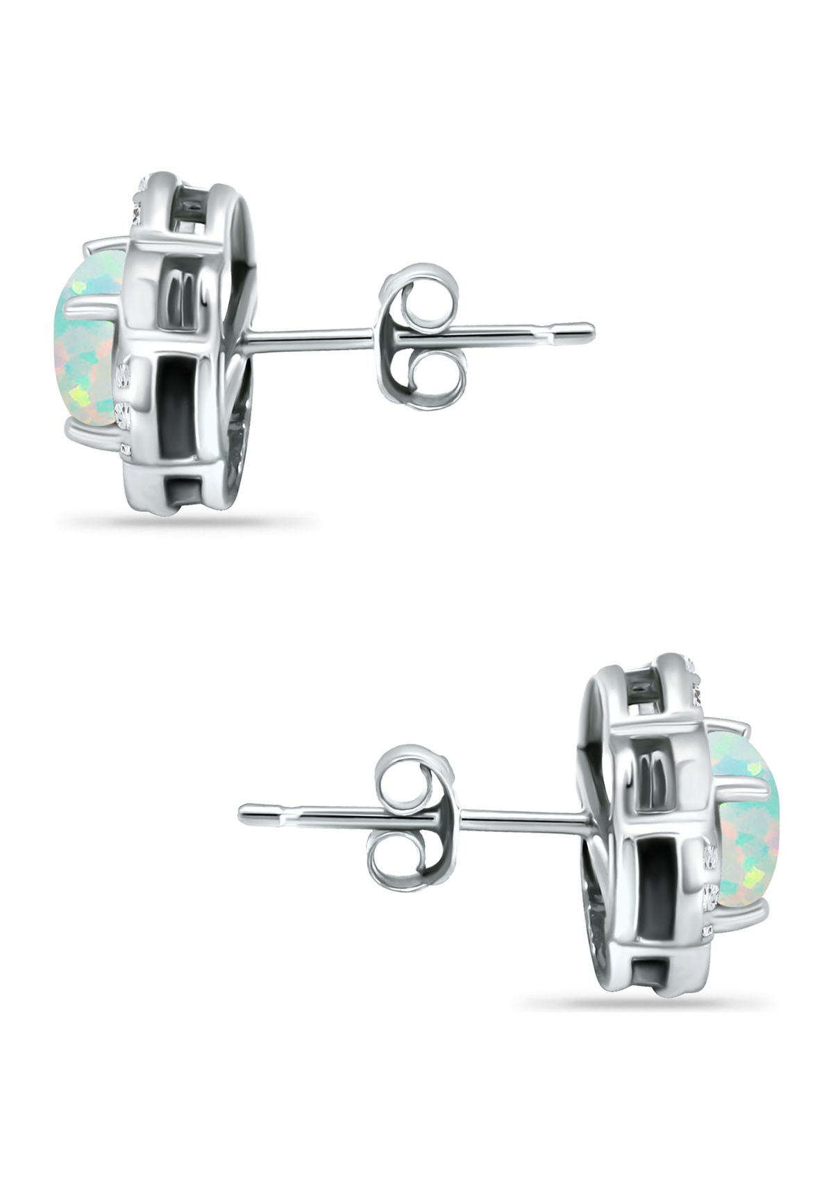 Lab Created 5/8 ct. t.w. Synthetic Opal and White Topaz Flower Earrings, Sterling Silver