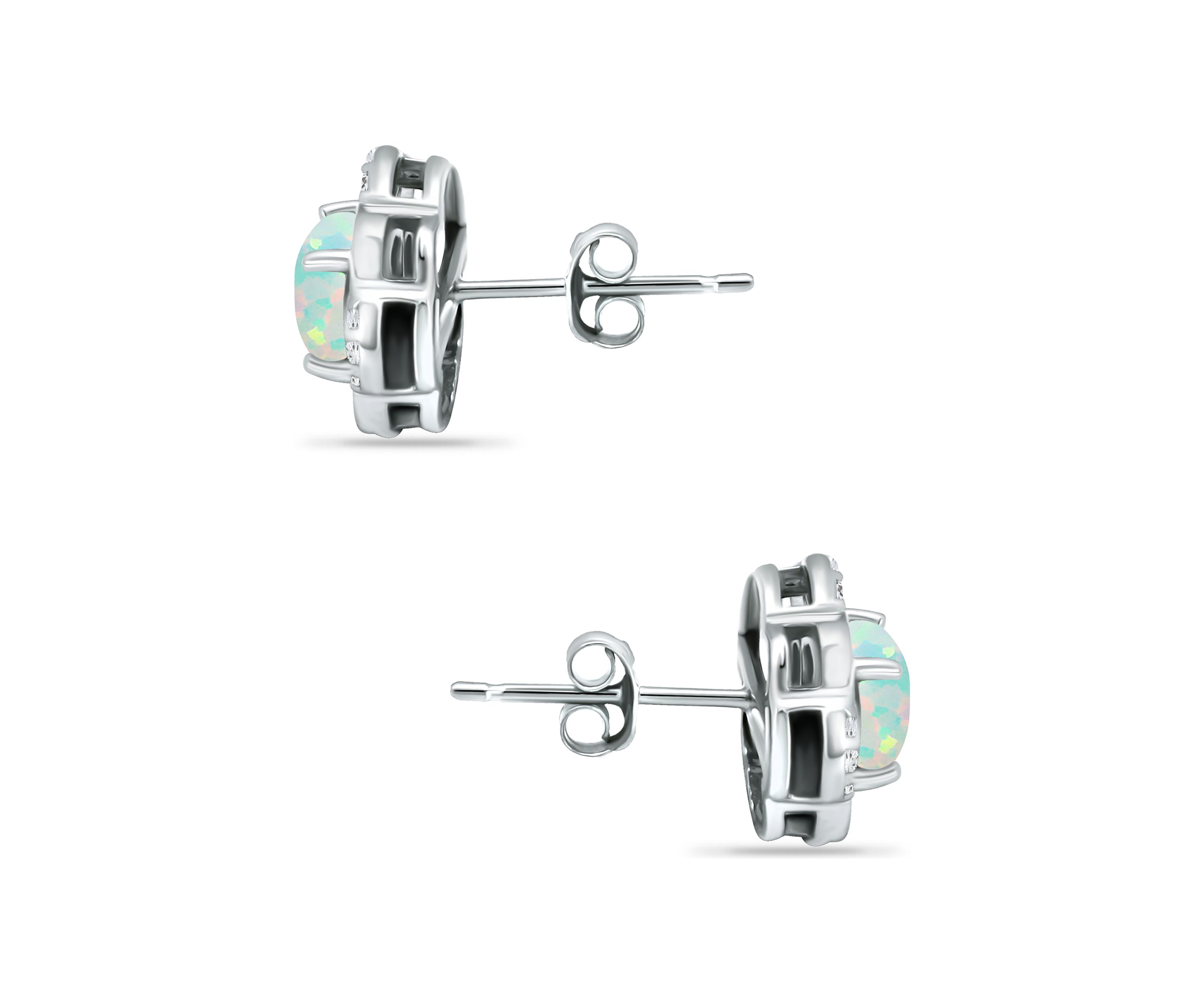 Lab Created 5/8 ct. t.w. Synthetic Opal and White Topaz Flower Earrings, Sterling Silver