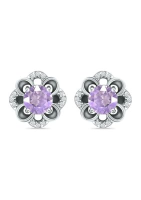 Belk & Co 1.5 ct. t.w. Amethyst and White Topaz Flower Earrings, Sterling Silver