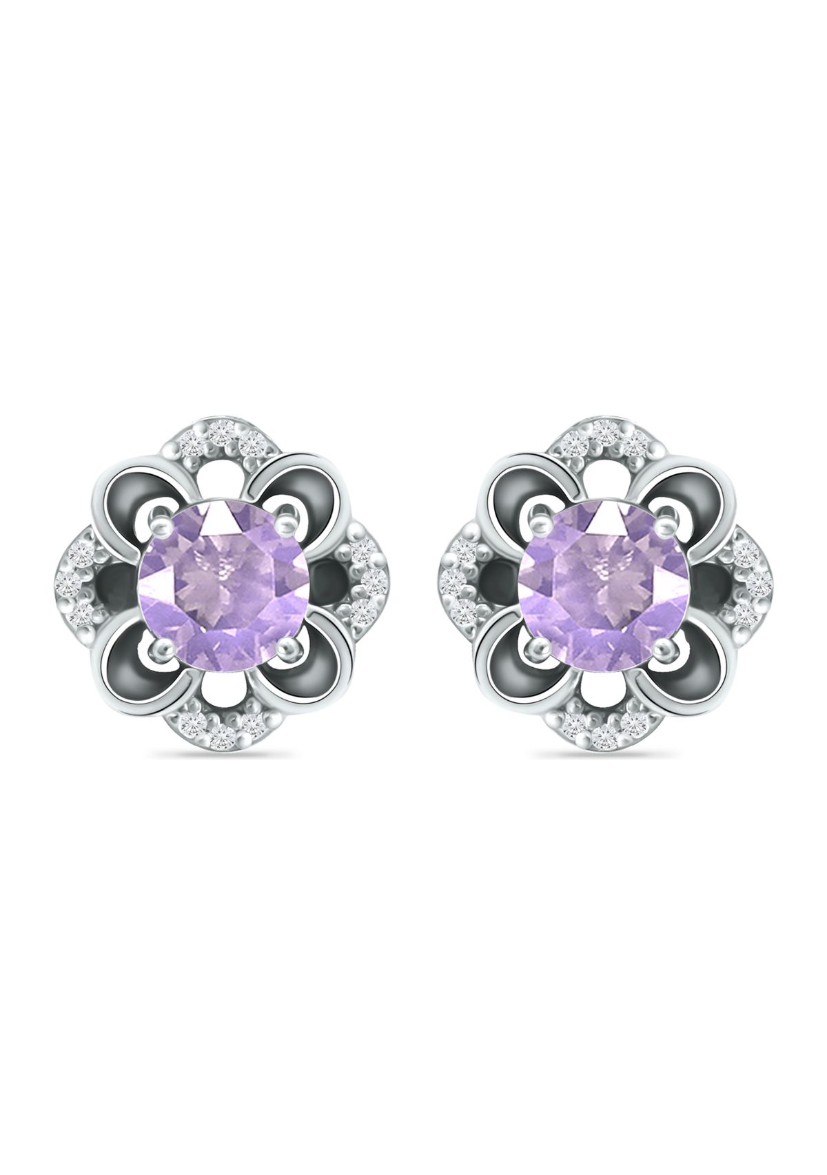 1.5 ct. t.w. Amethyst and White Topaz Flower Earrings, Sterling Silver