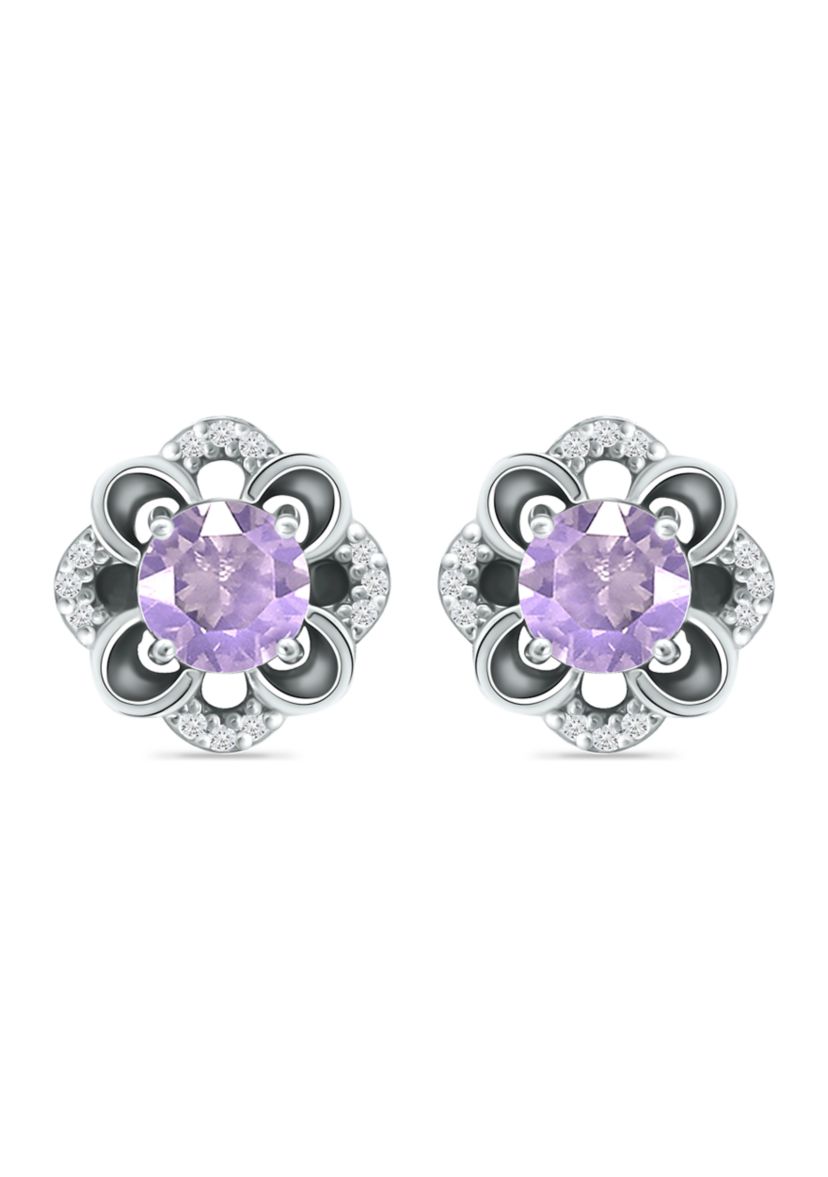1.5 ct. t.w. Amethyst and White Topaz Flower Earrings, Sterling Silver