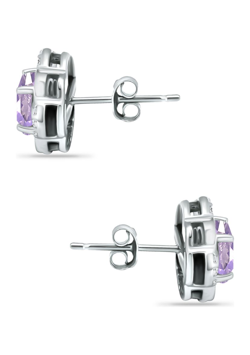 1.5 ct. t.w. Amethyst and White Topaz Flower Earrings, Sterling Silver