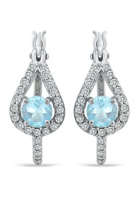 Belk & Co 2.34 ct. t.w. Blue Topaz and White Topaz Hoop Earrings in Sterling Silver