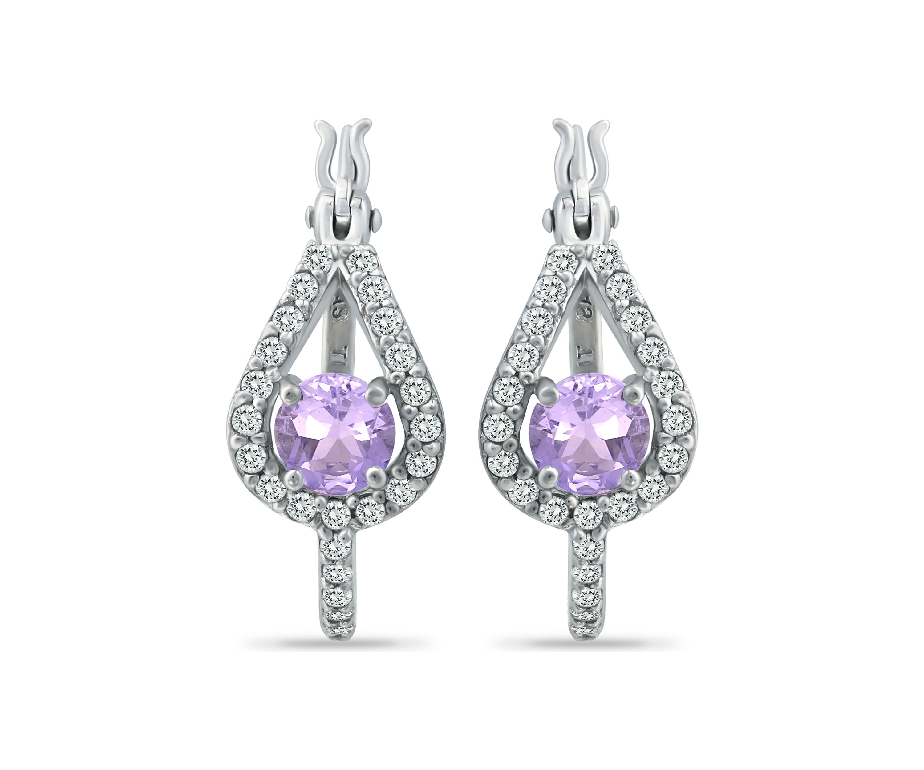 1.94 ct. t.w. Amethyst and White Topaz Hoop Earrings in Sterling Silver