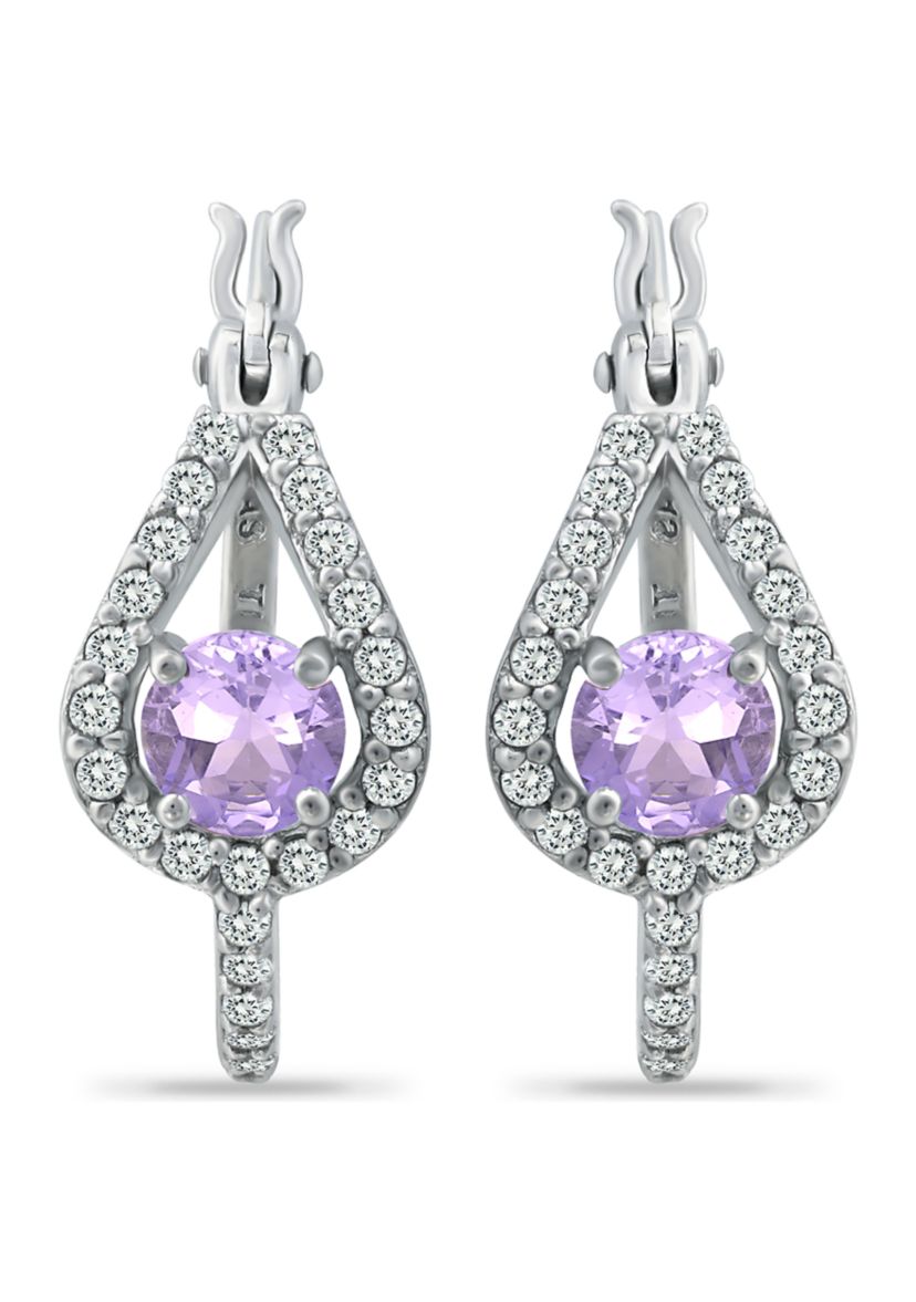 1.94 ct. t.w. Amethyst and White Topaz Hoop Earrings in Sterling Silver