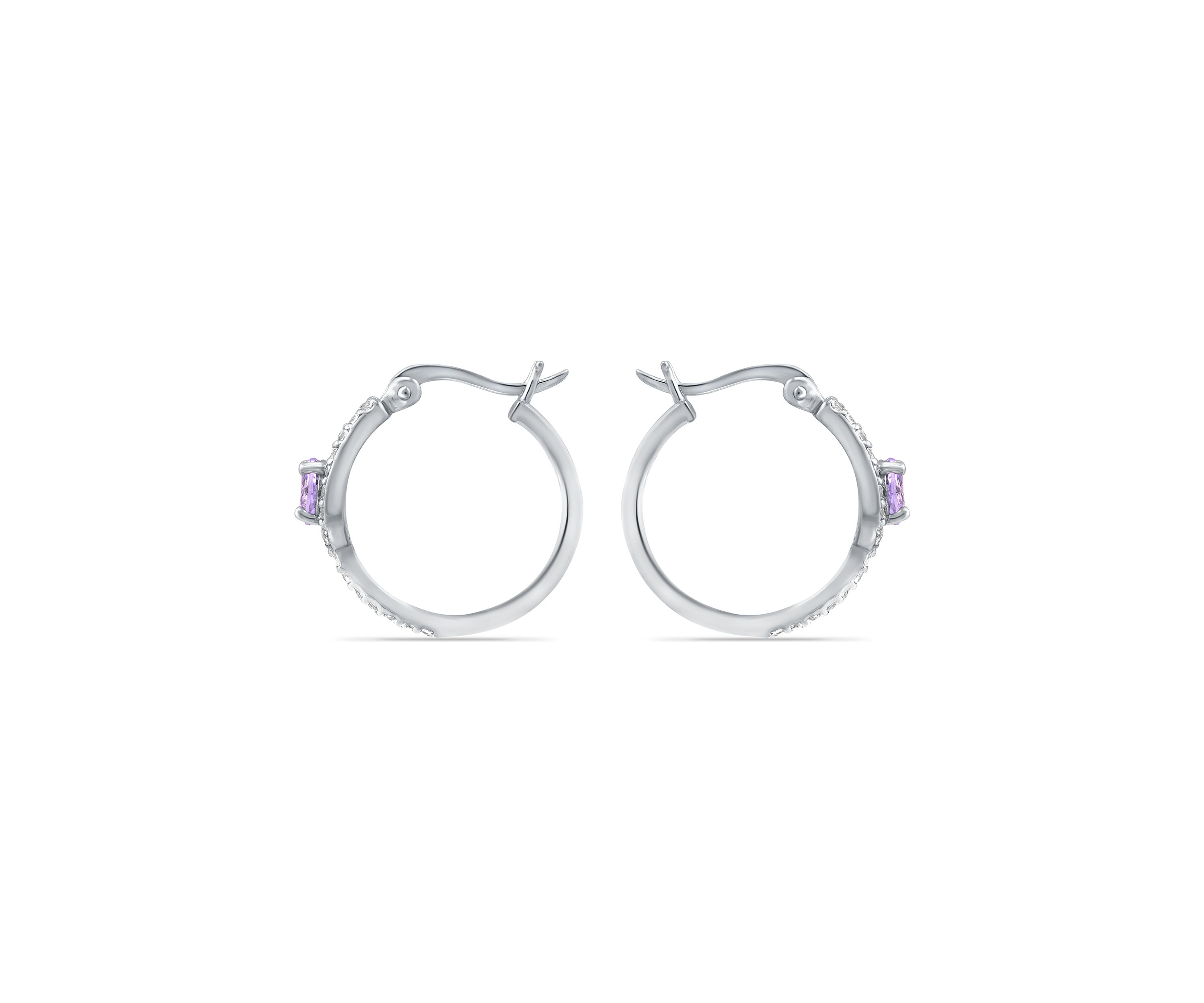 1.94 ct. t.w. Amethyst and White Topaz Hoop Earrings in Sterling Silver