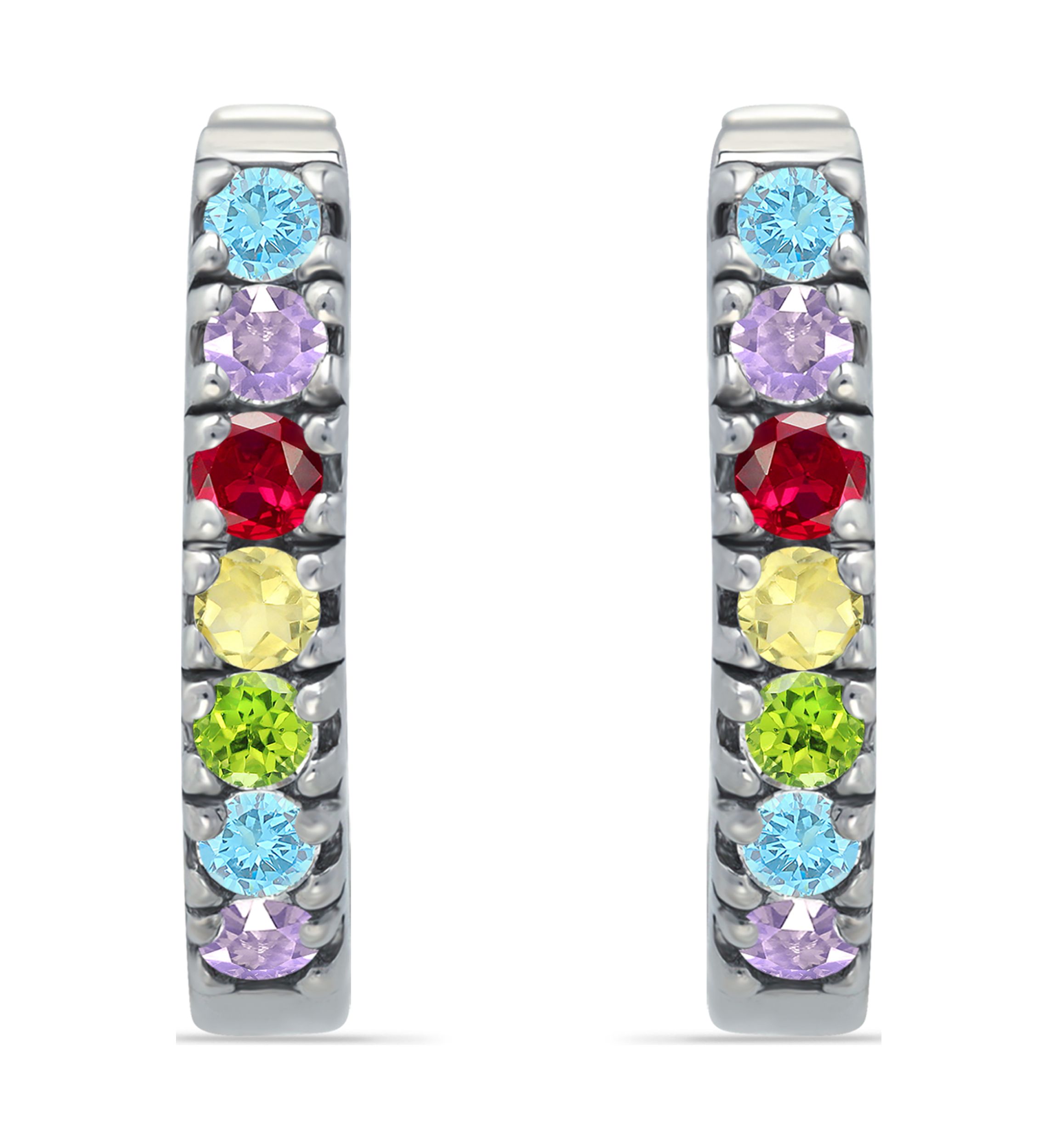 1/2 ct. t.w. Multi Gemstone Oval Hoop Earrings, Sterling Silver