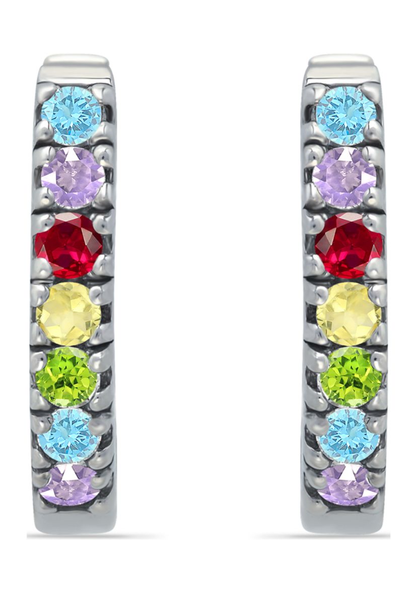 1/2 ct. t.w. Multi Gemstone Oval Hoop Earrings, Sterling Silver