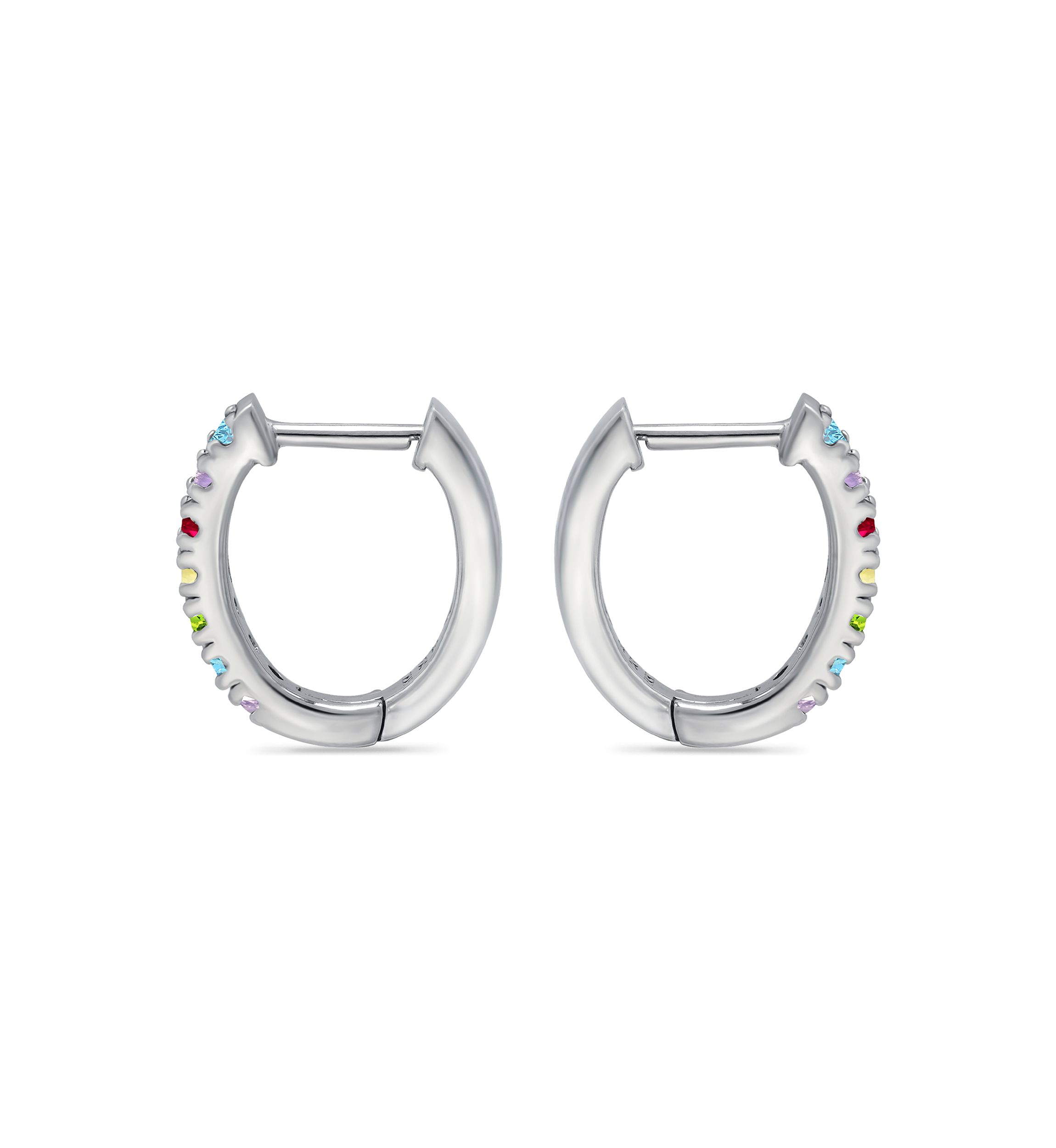 1/2 ct. t.w. Multi Gemstone Oval Hoop Earrings, Sterling Silver