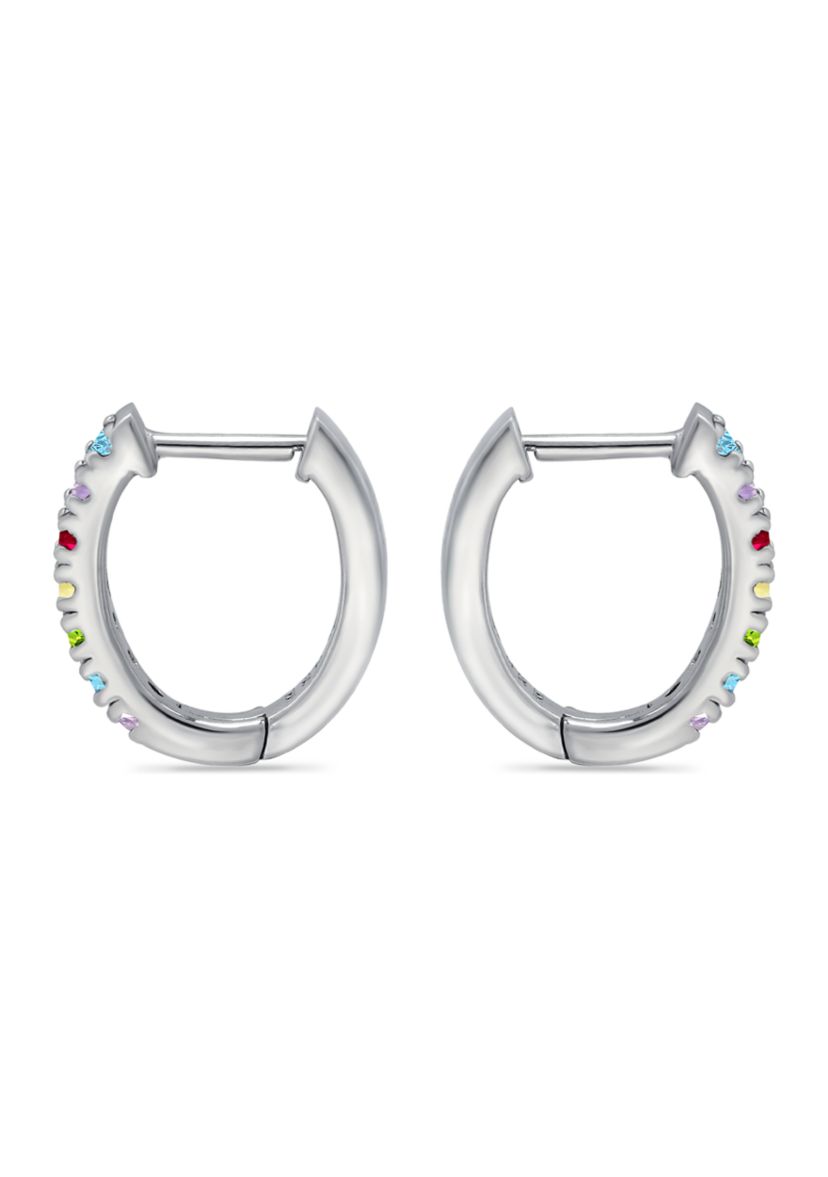 1/2 ct. t.w. Multi Gemstone Oval Hoop Earrings, Sterling Silver