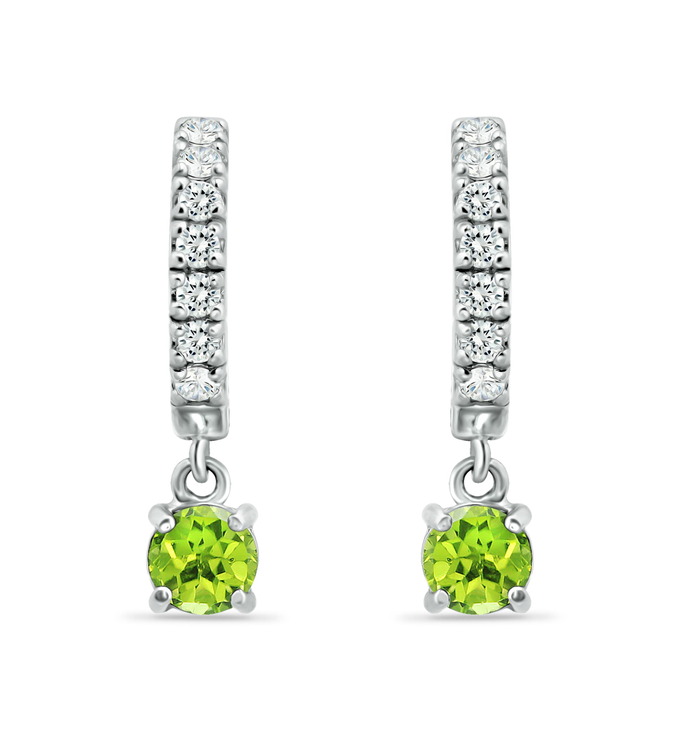 1.26 ct. t.w. Peridot and White Topaz Huggie Hoop Drop Earrings, Sterling Silver