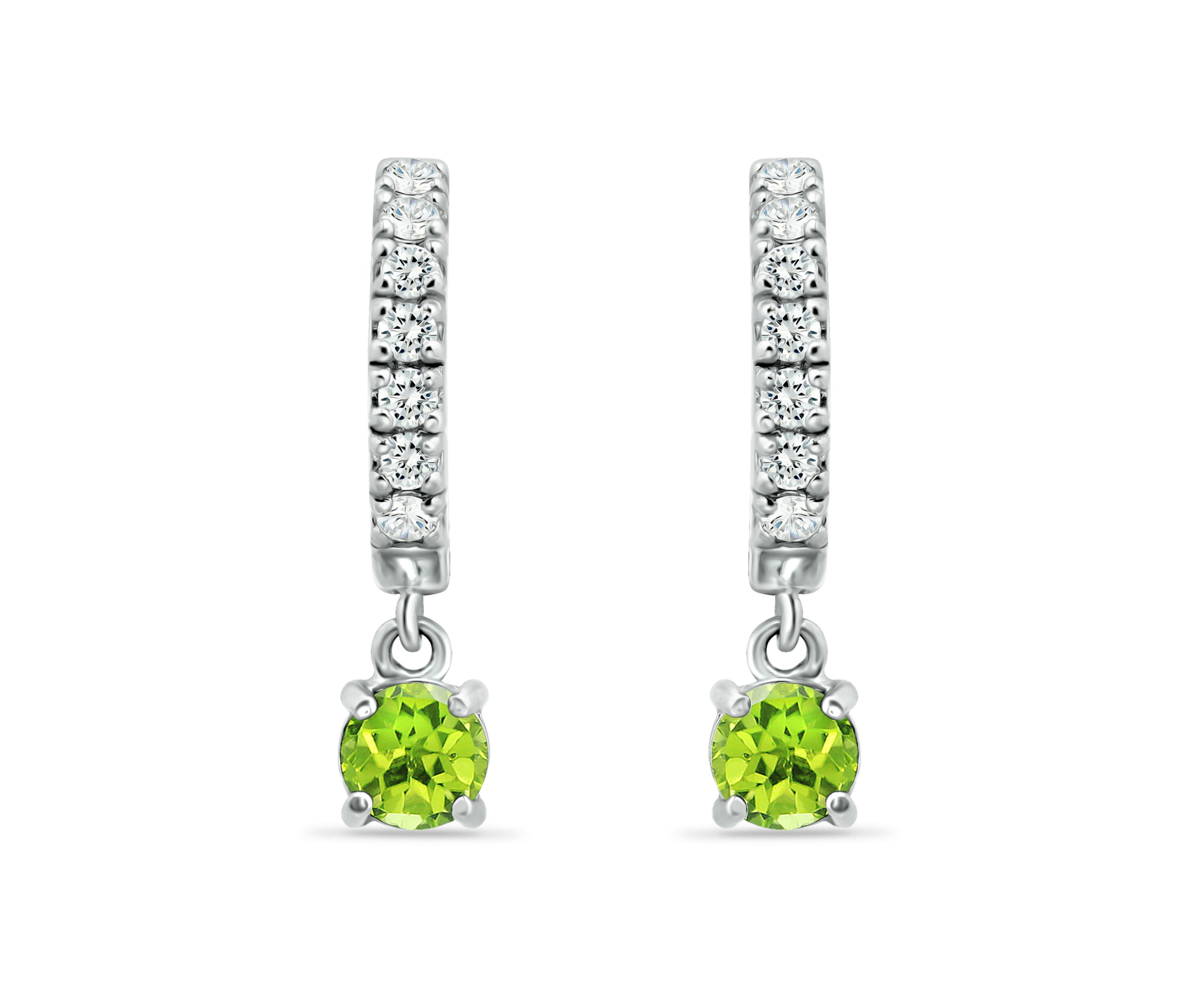 1.26 ct. t.w. Peridot and White Topaz Huggie Hoop Drop Earrings, Sterling Silver