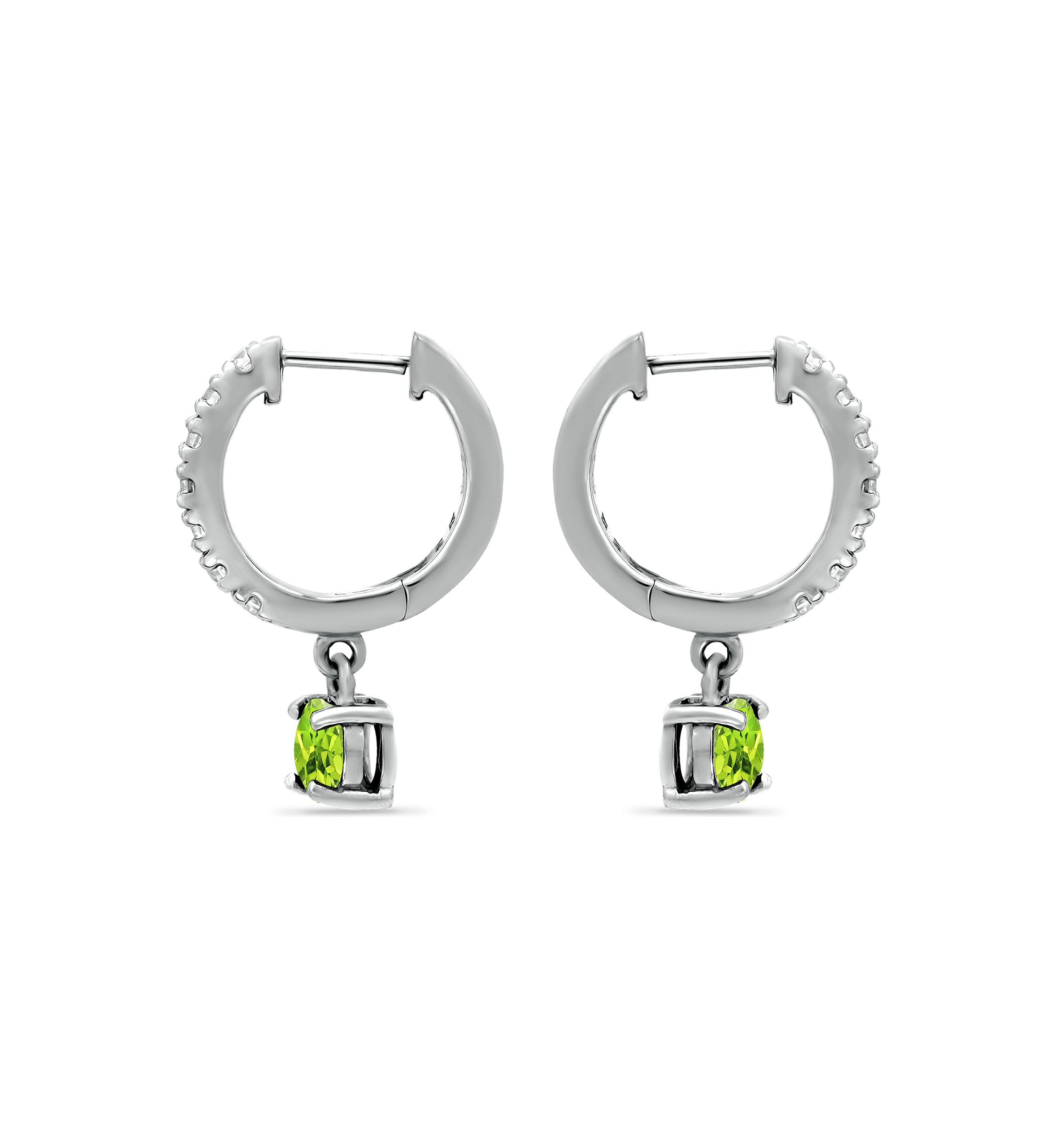 1.26 ct. t.w. Peridot and White Topaz Huggie Hoop Drop Earrings, Sterling Silver