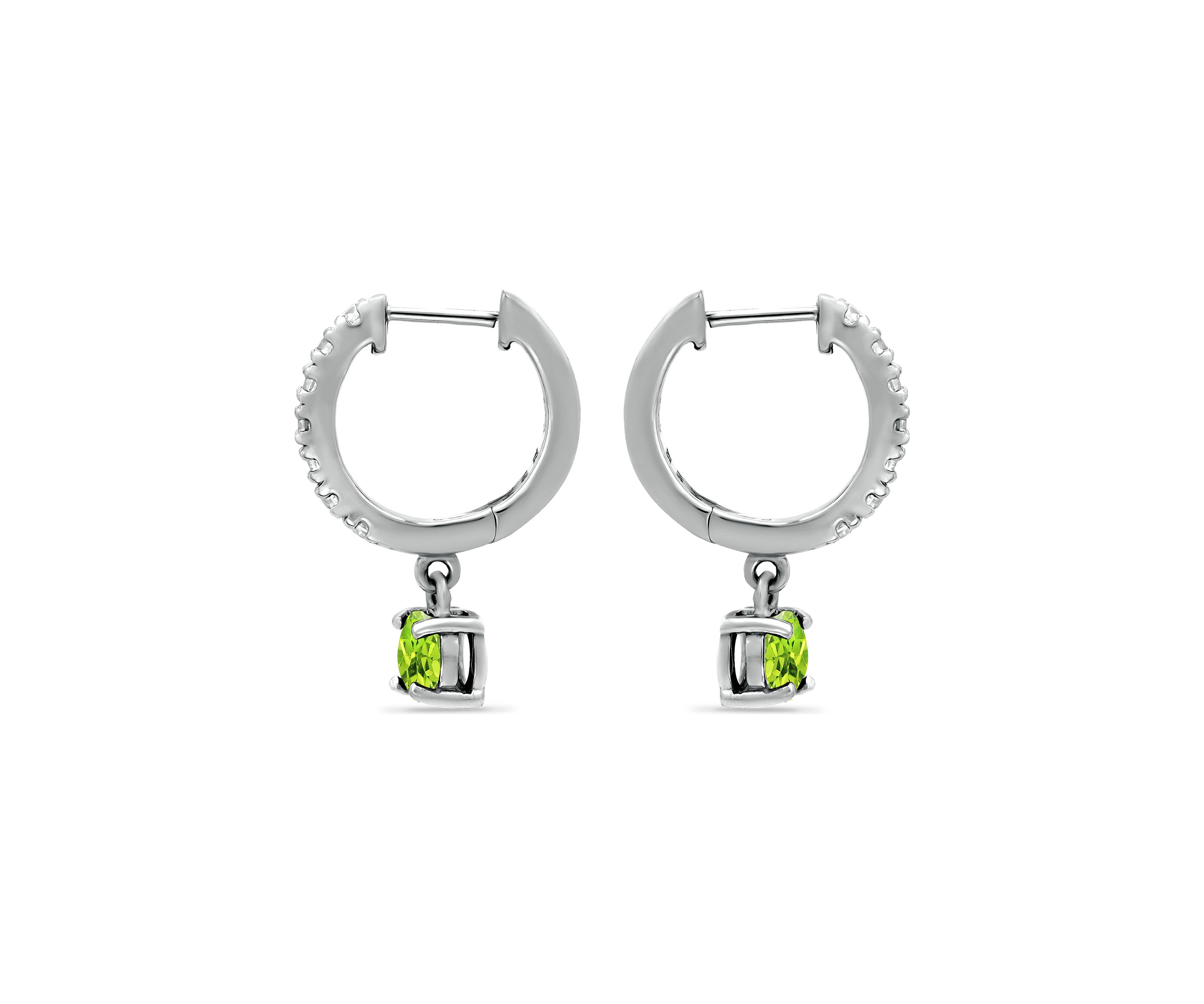 1.26 ct. t.w. Peridot and White Topaz Huggie Hoop Drop Earrings, Sterling Silver