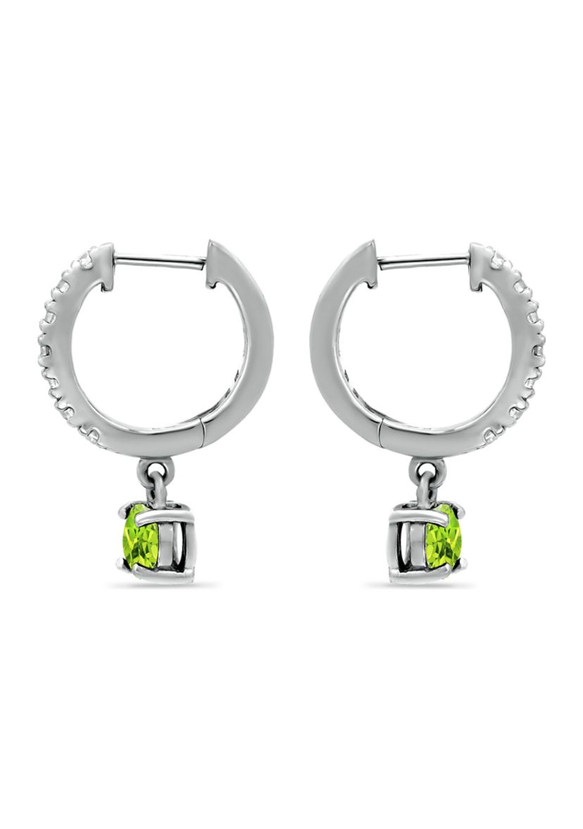 1.26 ct. t.w. Peridot and White Topaz Huggie Hoop Drop Earrings, Sterling Silver