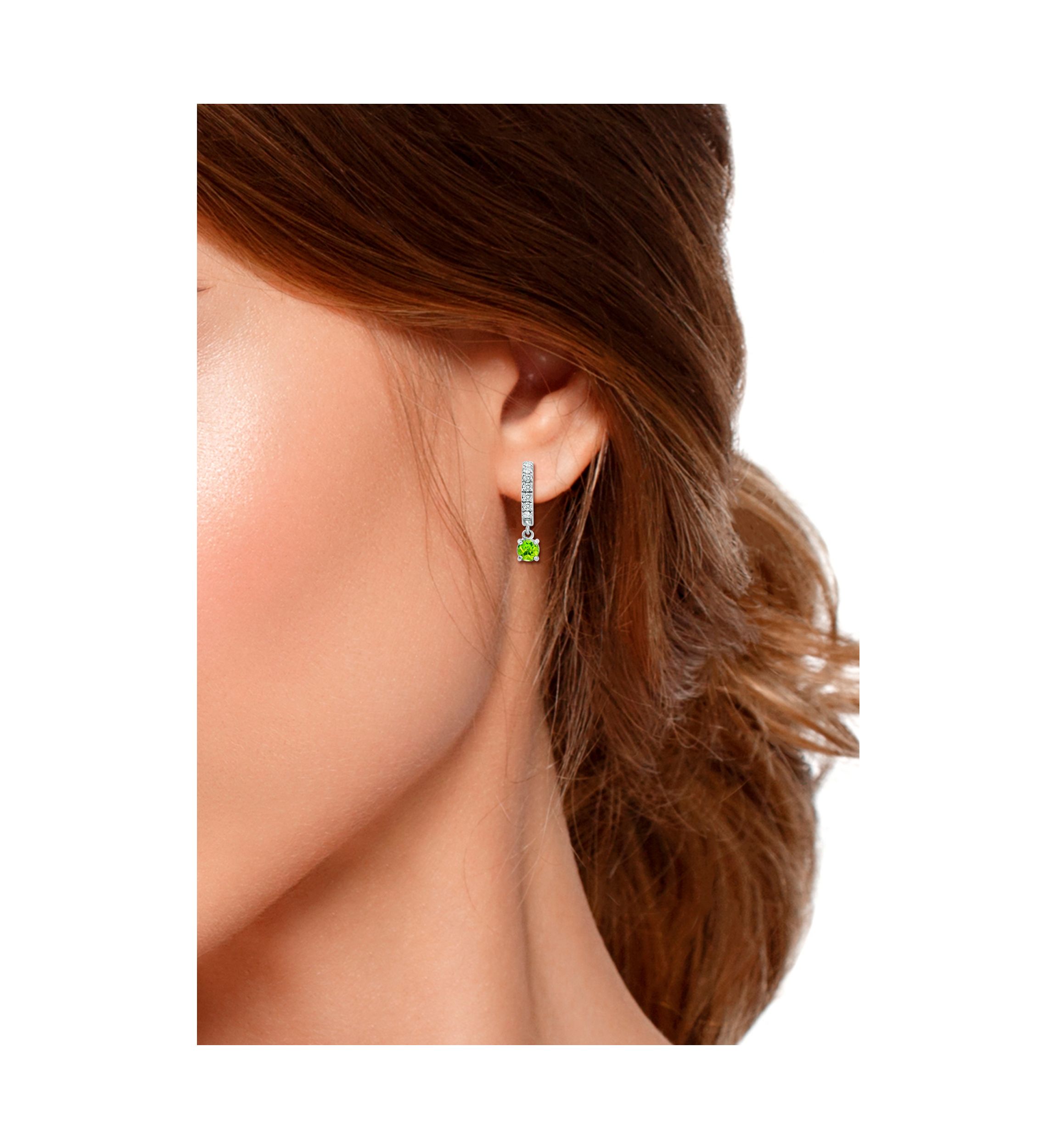1.26 ct. t.w. Peridot and White Topaz Huggie Hoop Drop Earrings, Sterling Silver