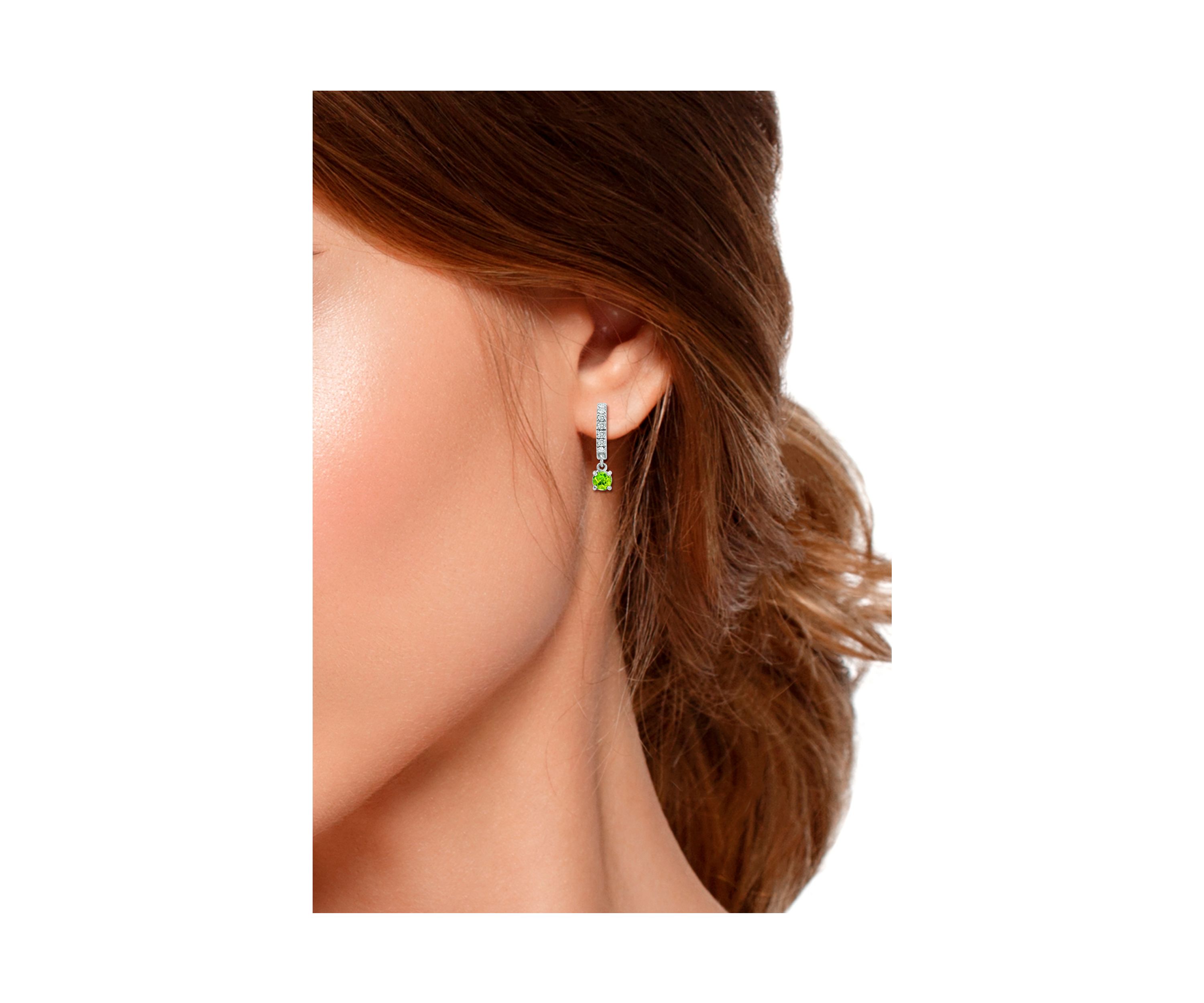 1.26 ct. t.w. Peridot and White Topaz Huggie Hoop Drop Earrings, Sterling Silver