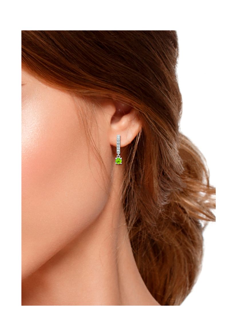 1.26 ct. t.w. Peridot and White Topaz Huggie Hoop Drop Earrings, Sterling Silver