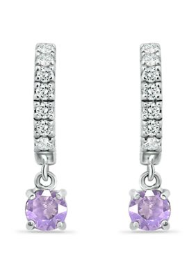 Belk & Co 1.26 ct. t.w. Amethyst and White Topaz Huggie Hoop Drop Earrings, Sterling Silver