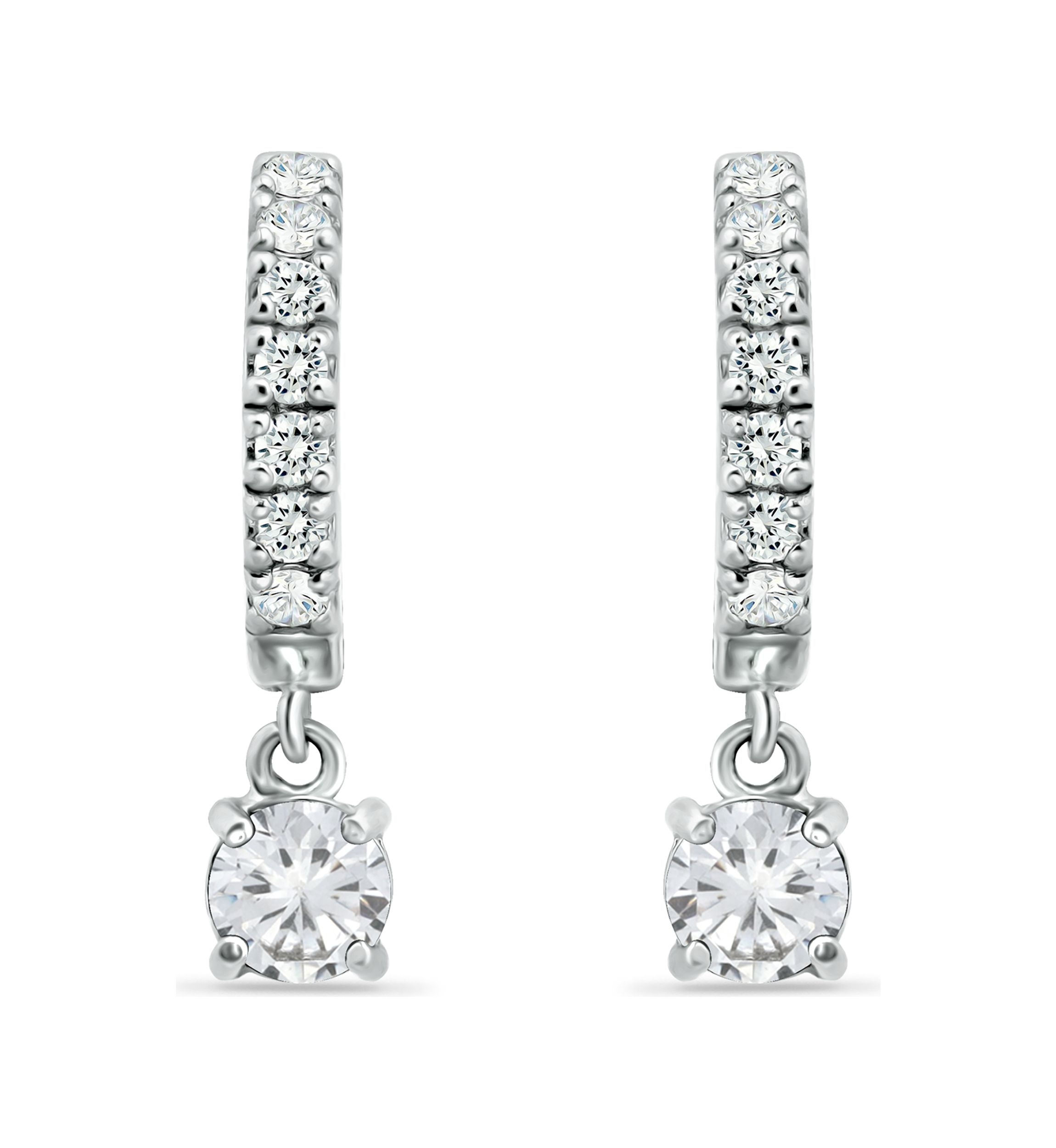 1.45 ct. t.w. White Topaz Huggie Hoop Drop Earrings, Sterling Silver