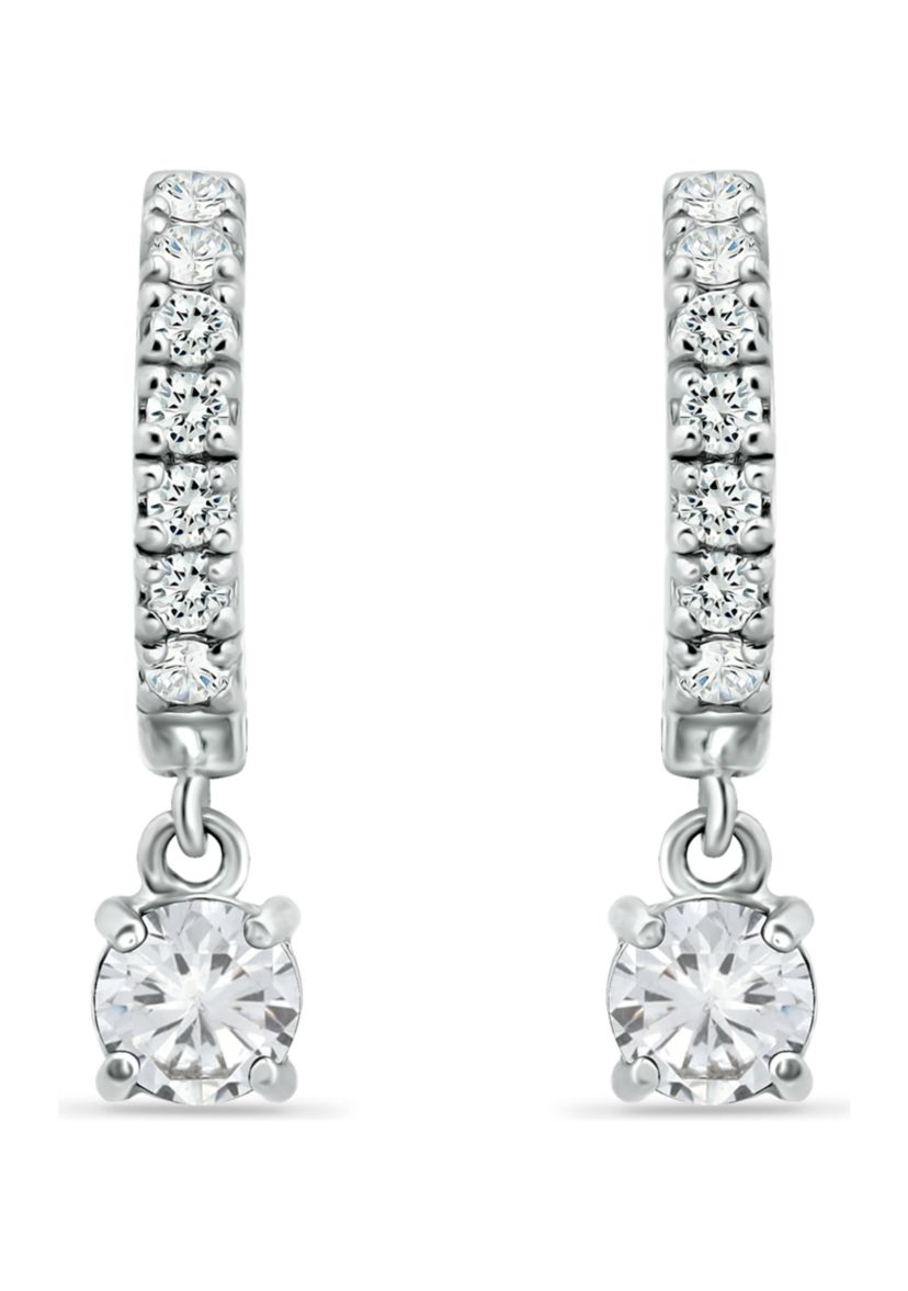 1.45 ct. t.w. White Topaz Huggie Hoop Drop Earrings, Sterling Silver
