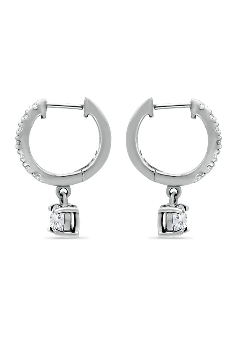1.45 ct. t.w. White Topaz Huggie Hoop Drop Earrings, Sterling Silver