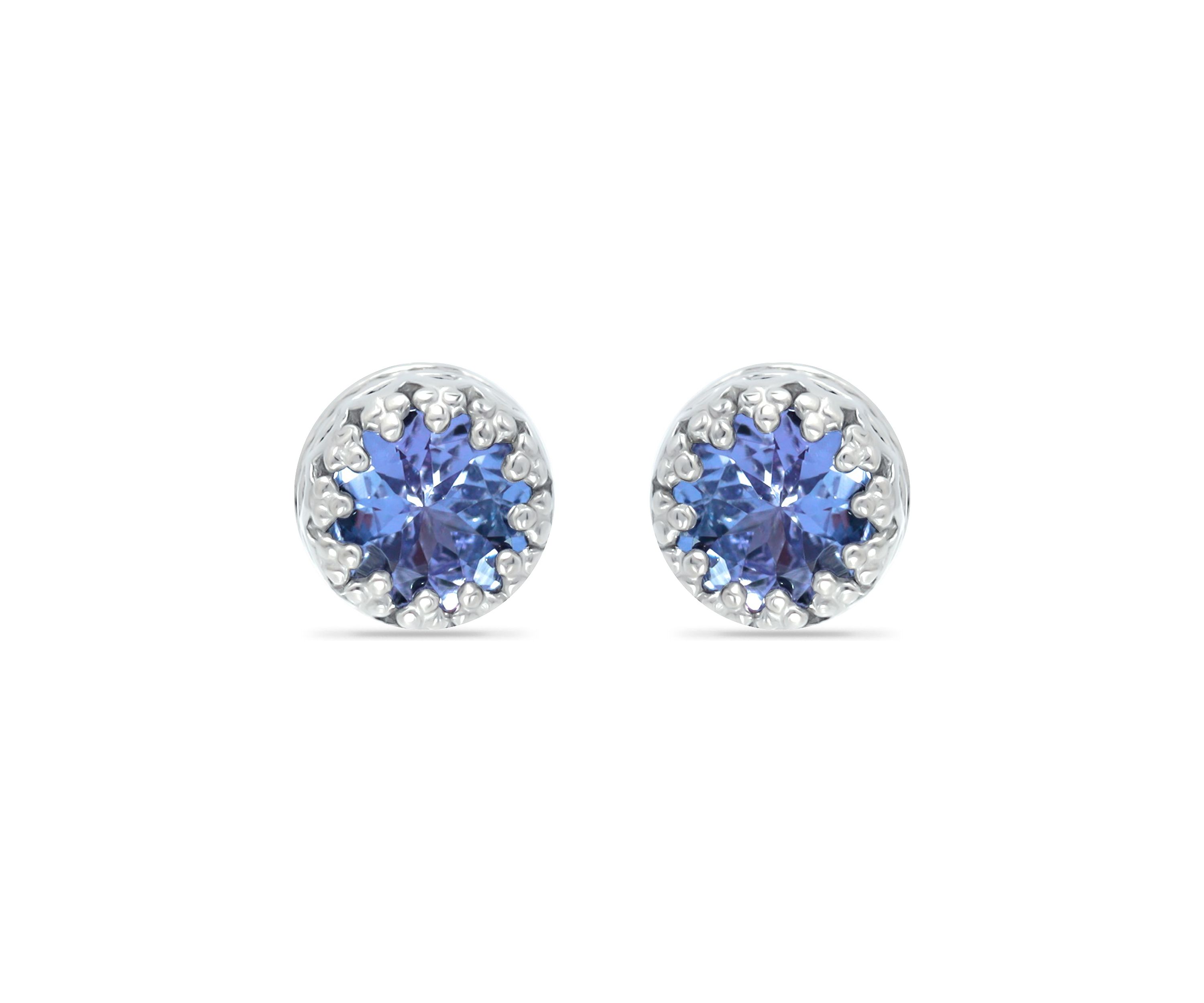 3/4 ct. 5MM Round Tanzanite Crown Stud Earrings, Sterling Silver