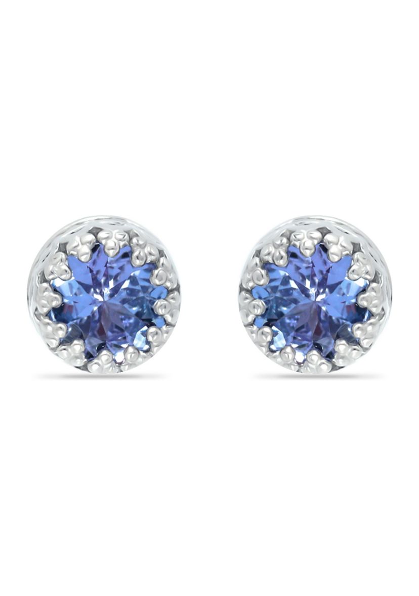 3/4 ct. 5MM Round Tanzanite Crown Stud Earrings, Sterling Silver