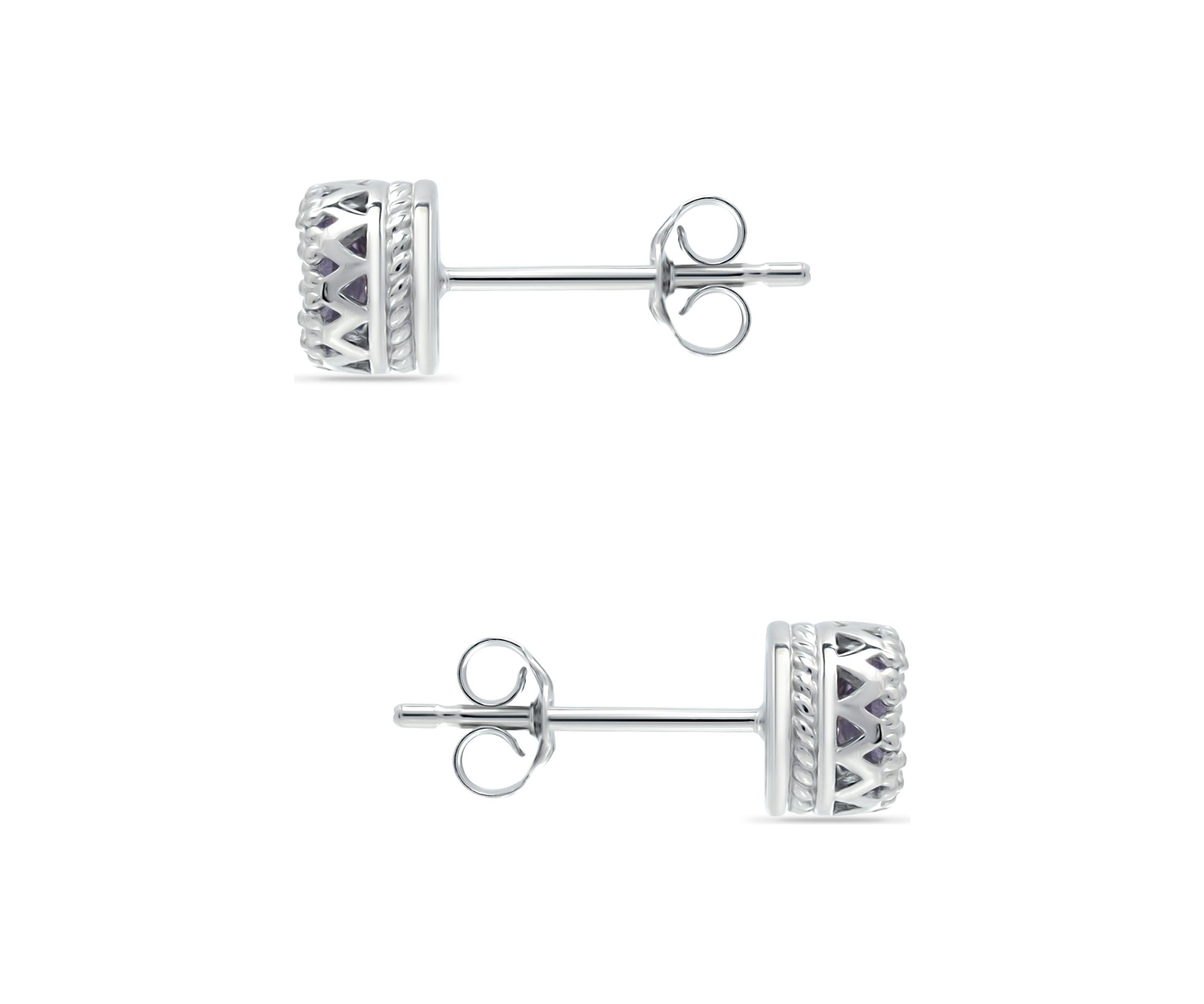 3/4 ct. 5MM Round Tanzanite Crown Stud Earrings, Sterling Silver