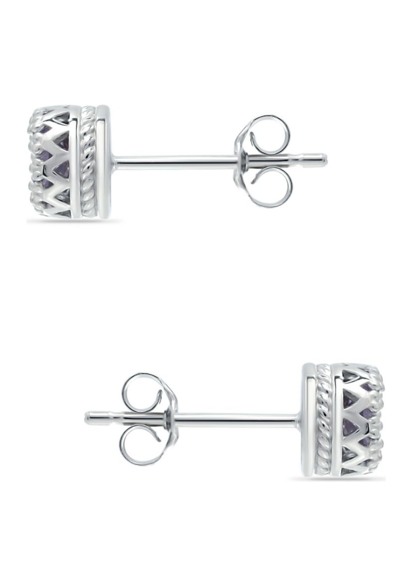 3/4 ct. 5MM Round Tanzanite Crown Stud Earrings, Sterling Silver