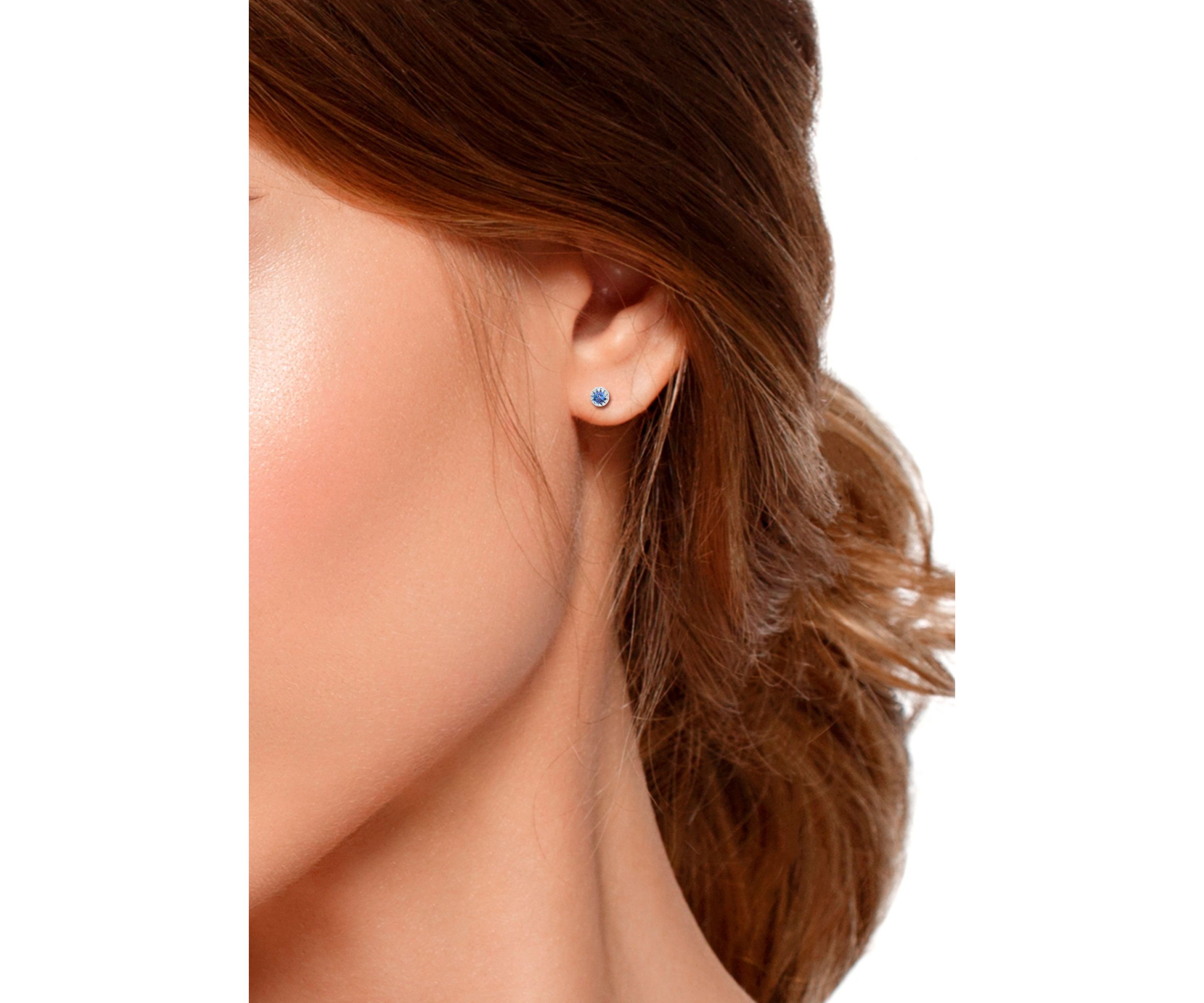 3/4 ct. 5MM Round Tanzanite Crown Stud Earrings, Sterling Silver