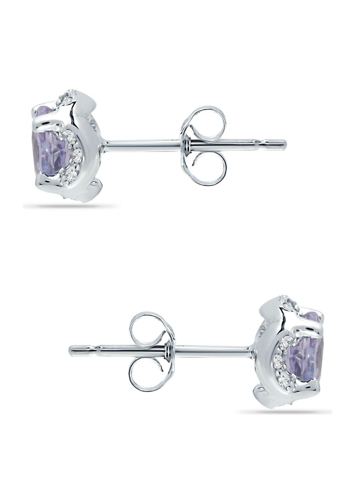 7/8 ct. 5MM Round Tanzanite and White Topaz Hidden Halo Stud Earrings, Sterling Silver