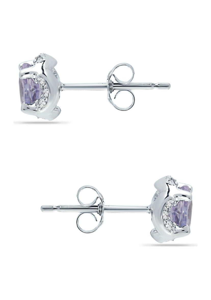 7/8 ct. 5MM Round Tanzanite and White Topaz Hidden Halo Stud Earrings, Sterling Silver