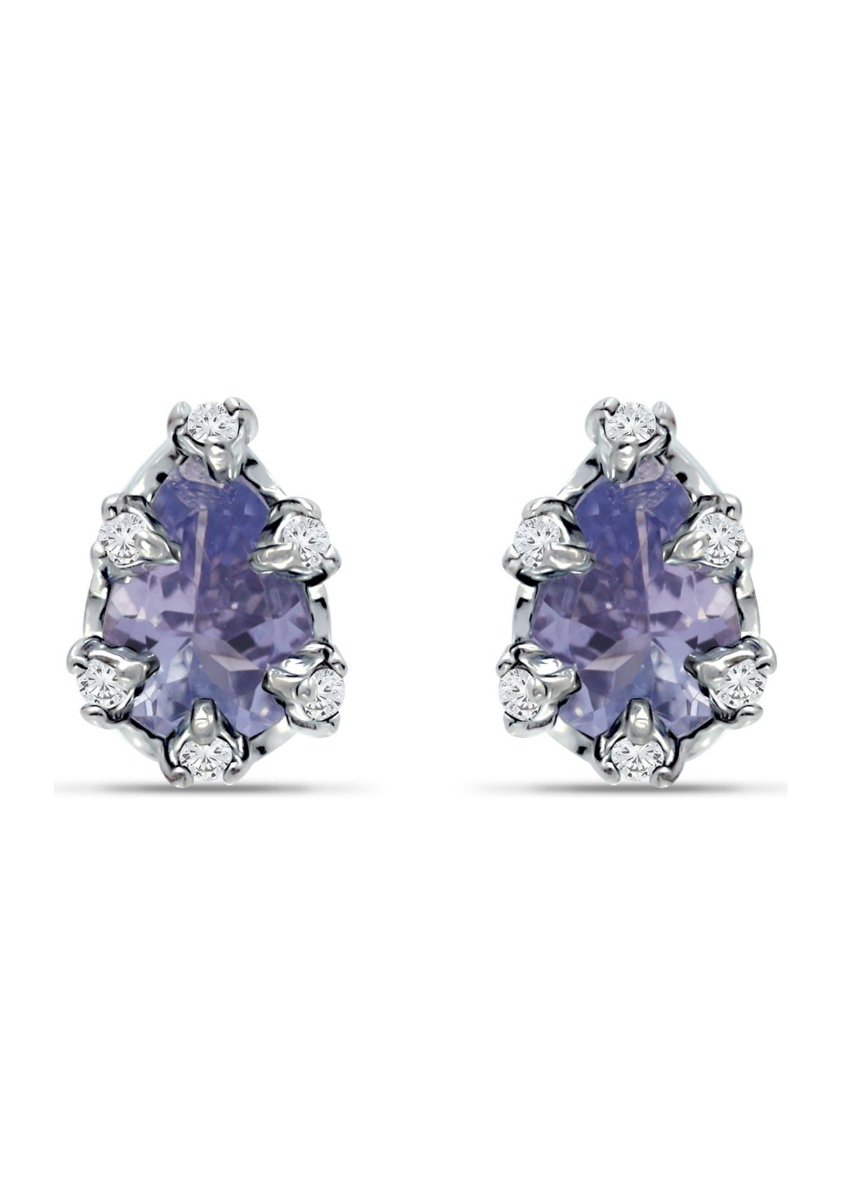 5/8 ct. 6MMx4MM Pear Tanzanite and White Topaz Crown Stud Earrings, Sterling Silver
