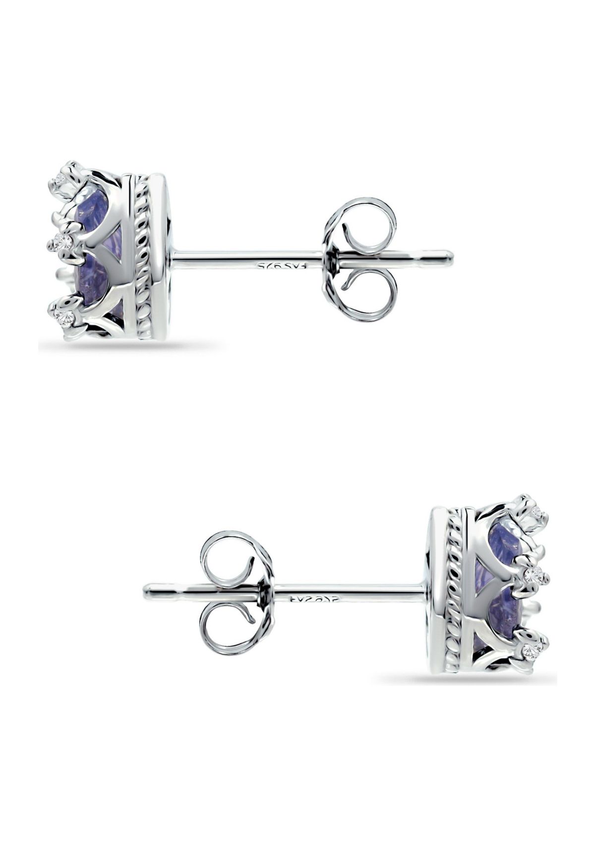 5/8 ct. 6MMx4MM Pear Tanzanite and White Topaz Crown Stud Earrings, Sterling Silver