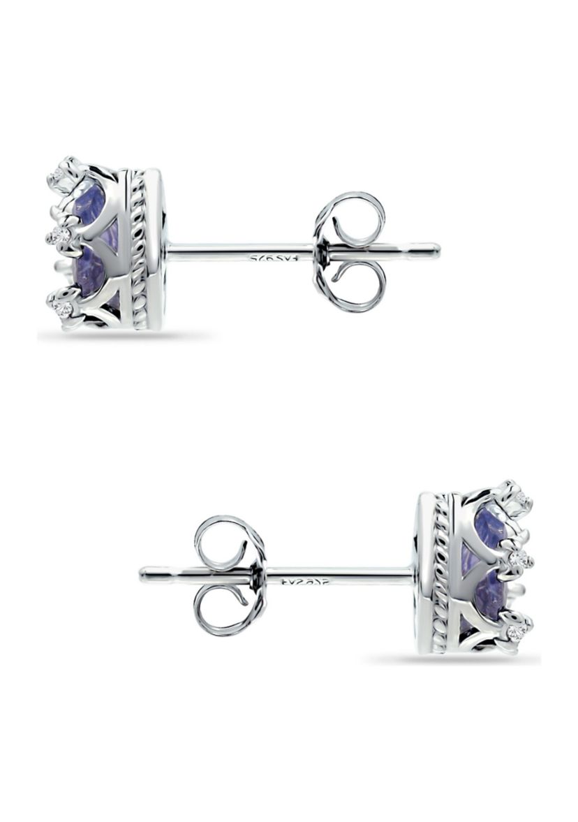 5/8 ct. 6MMx4MM Pear Tanzanite and White Topaz Crown Stud Earrings, Sterling Silver