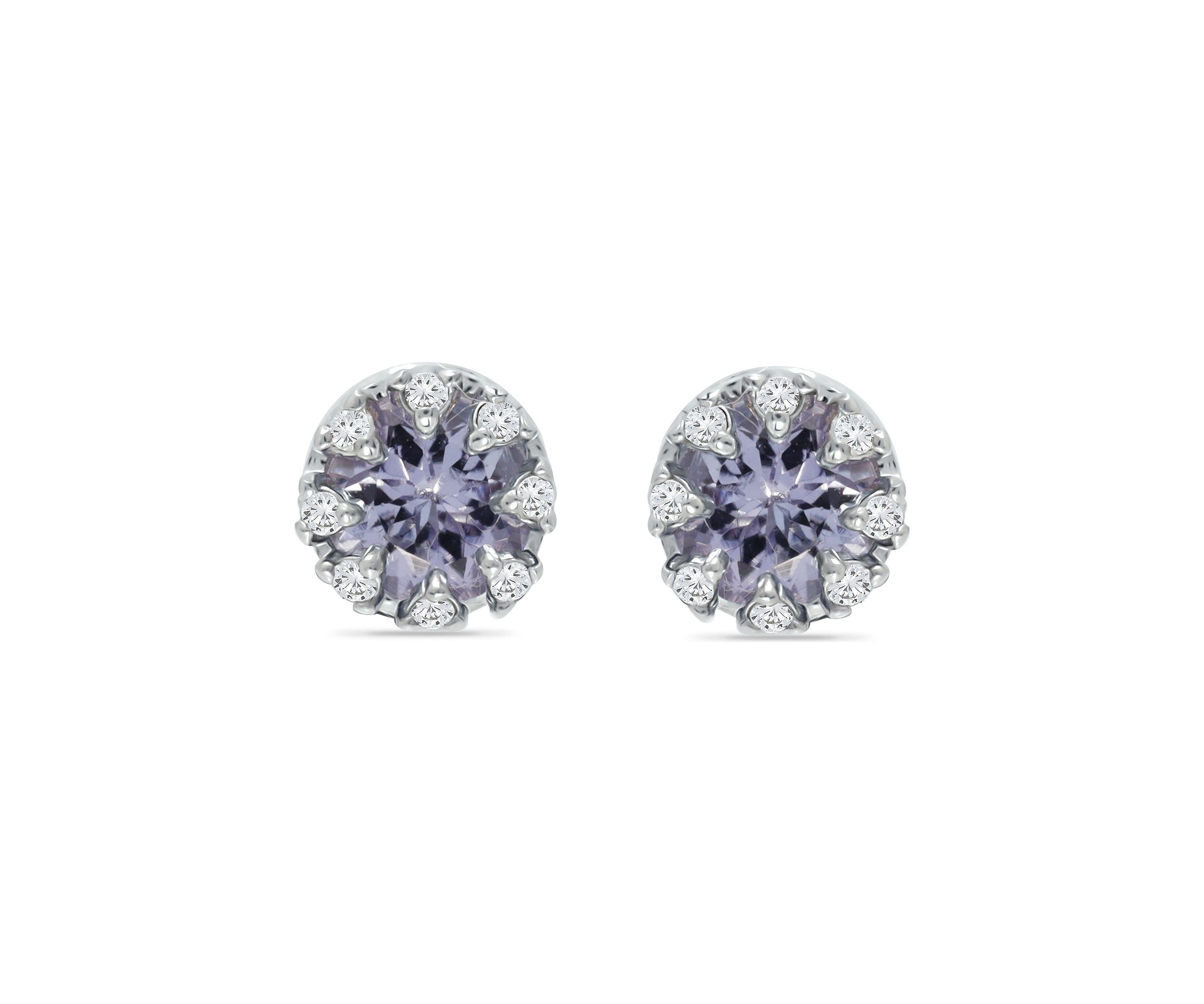 3/4 ct. 5MM Round Tanzanite and White Topaz Crown Stud Earrings, Sterling Silver