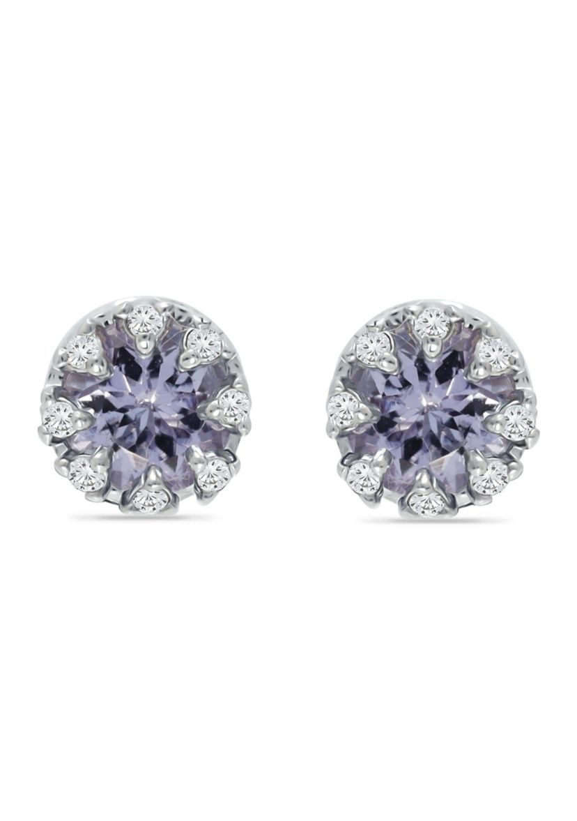 3/4 ct. 5MM Round Tanzanite and White Topaz Crown Stud Earrings, Sterling Silver