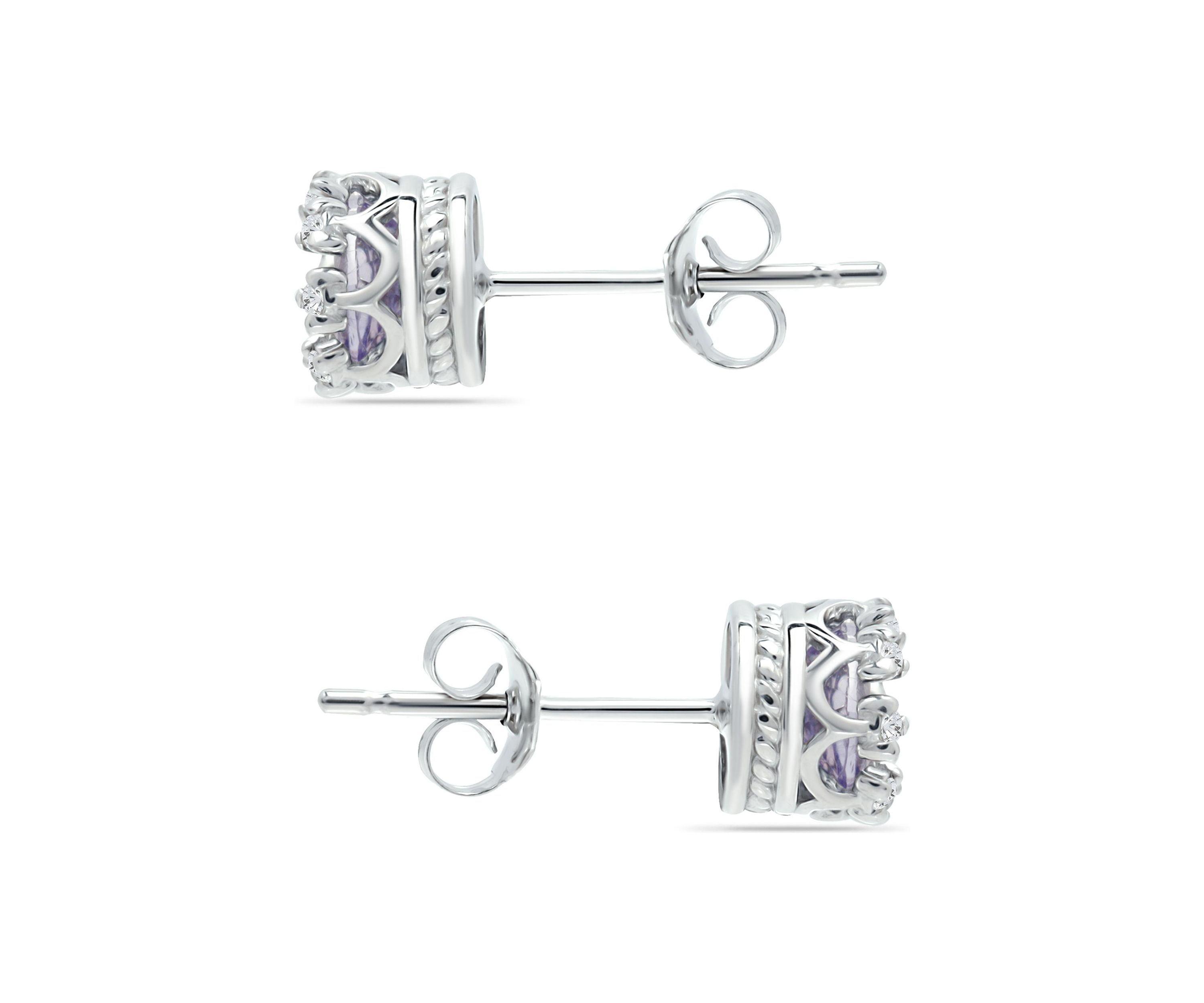 3/4 ct. 5MM Round Tanzanite and White Topaz Crown Stud Earrings, Sterling Silver