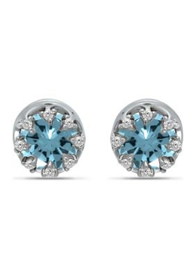 Belk & Co 1-3/4 ct. 6MM Round Blue and White Topaz Crown Stud Earrings, Sterling Silver