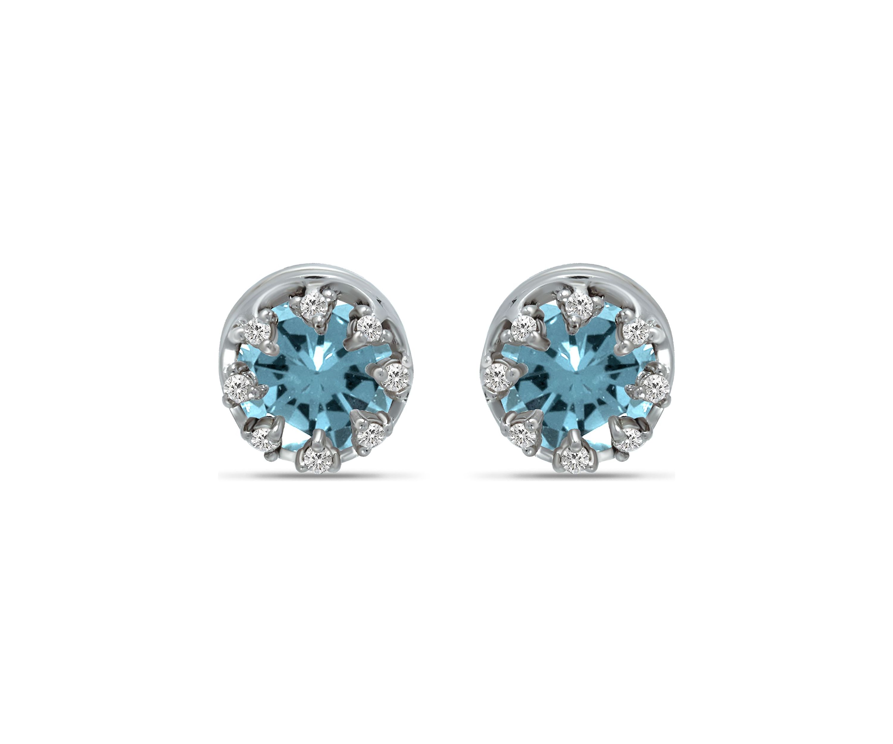 1-3/4 ct. 6MM Round Blue and White Topaz Crown Stud Earrings, Sterling Silver